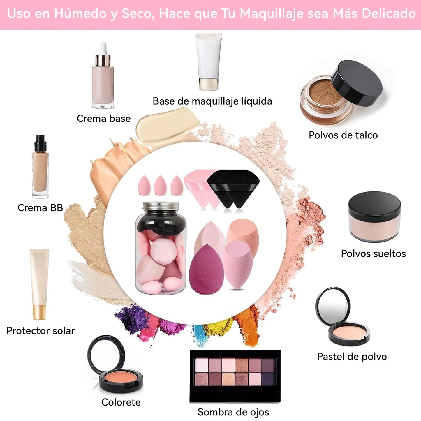 Set de 12 Esponjas para Maquillaje, Beauty Blenders y Aplicadores Mini para Polvo Facial y Base Líquida (Rosa-02)