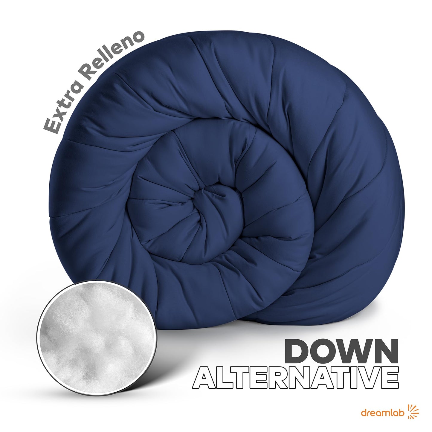 Dreamlab Edredón Acolchado para Toda Estación. Relleno de Microfibras Recubiertas con Gel. Lavado a Máquina. Usar como Edredón o con Funda Duvet. Hipoalergénico. (Azul Marino, Individual 162 x 223cm)