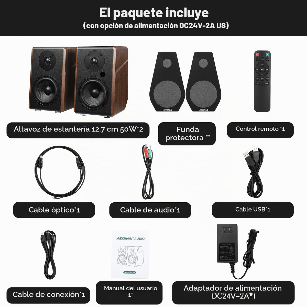 Altavoces de Estantería AIYIMA S700 Negro Activos Bluetooth 100W con Woofer 5.25 Pulgadas para Audio Doméstico