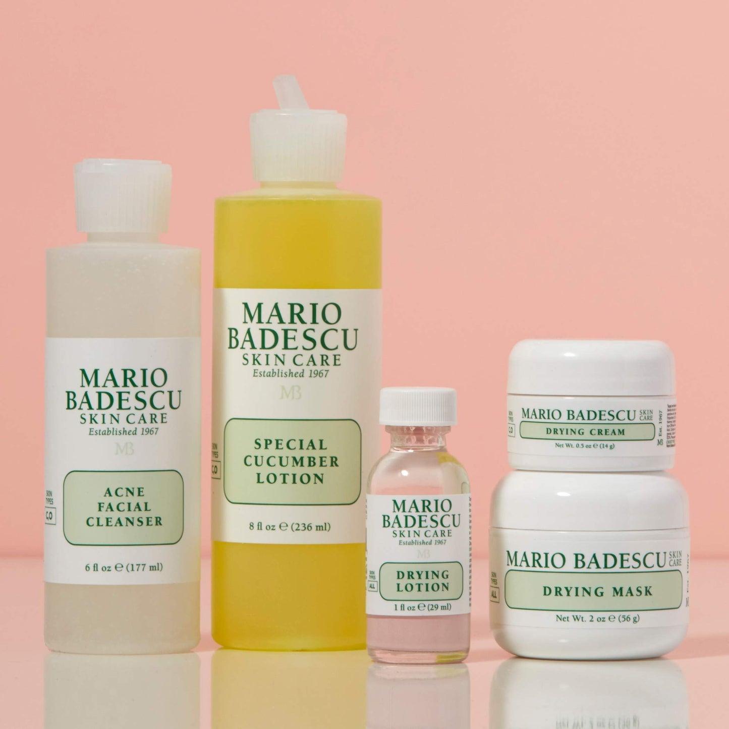 Mario Badescu Kit facial para control del acné con limpiador facial, tónico, mascarilla, loción secante y crema | Set para el cuidado de la piel ideal para cutis mixto, problemático o graso.