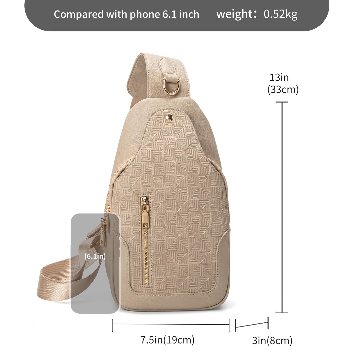 Anck Riñonera Bandolera para Mujer, Bolso Pequeño en el Pecho, Diseño a Cuadros, 9829-G-YH-Khaki, Estilo Casual, Moda Relajada
