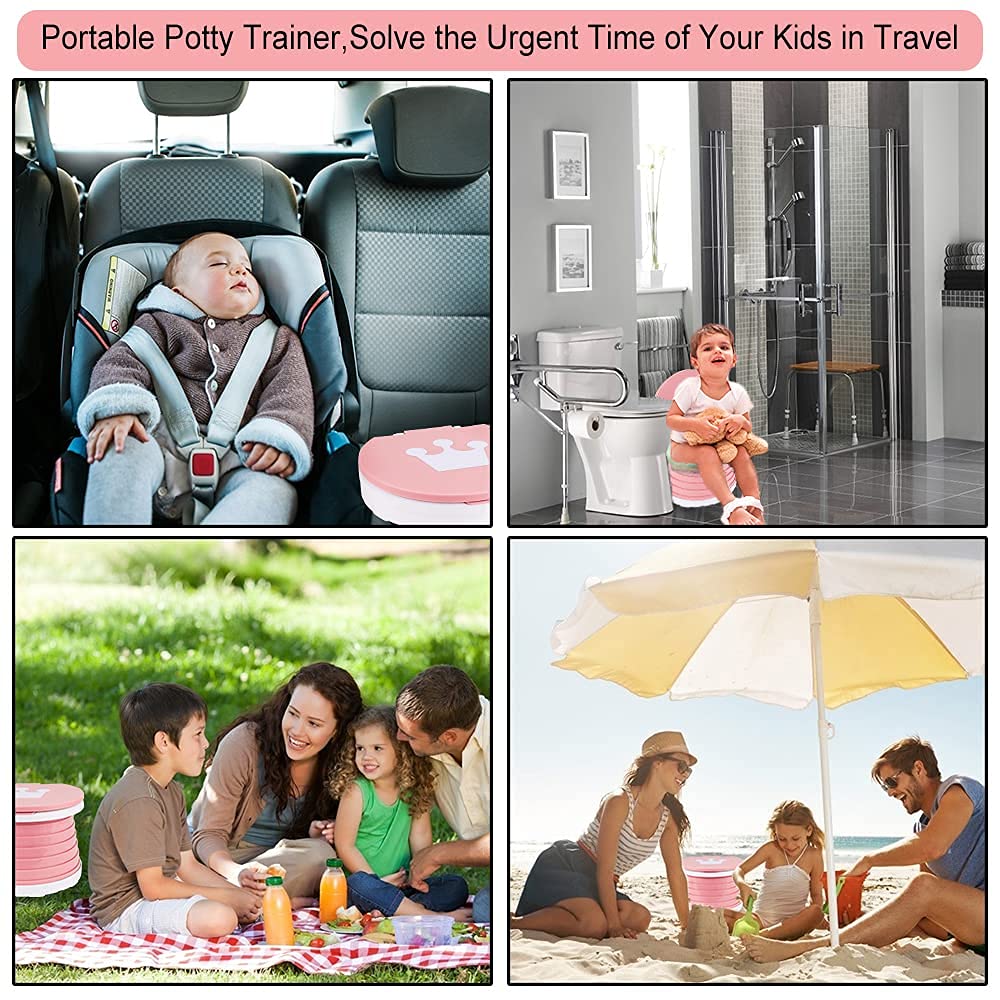Orinal Portátil Orinal De Viaje Rosa con Asiento Plegable para Niñas y 75 Bolsas de Limpieza