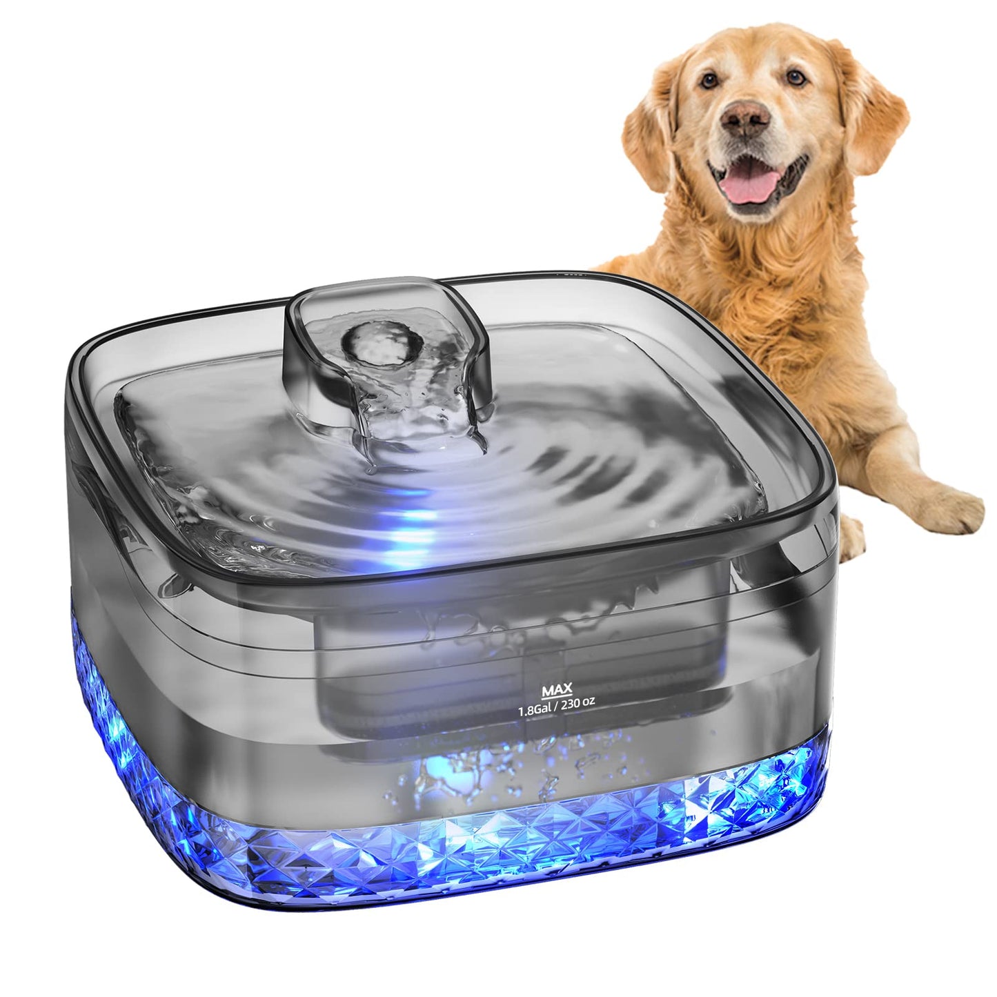 Fuente de agua para perros grandes, dispensador automático grande de agua para mascotas, 236 onzas/1.8 gal/7 l, fuente de agua para gatos, dispensador de tazón de agua para perros con herramienta de limpieza y filtros de repuesto, para perros S-L y múltip