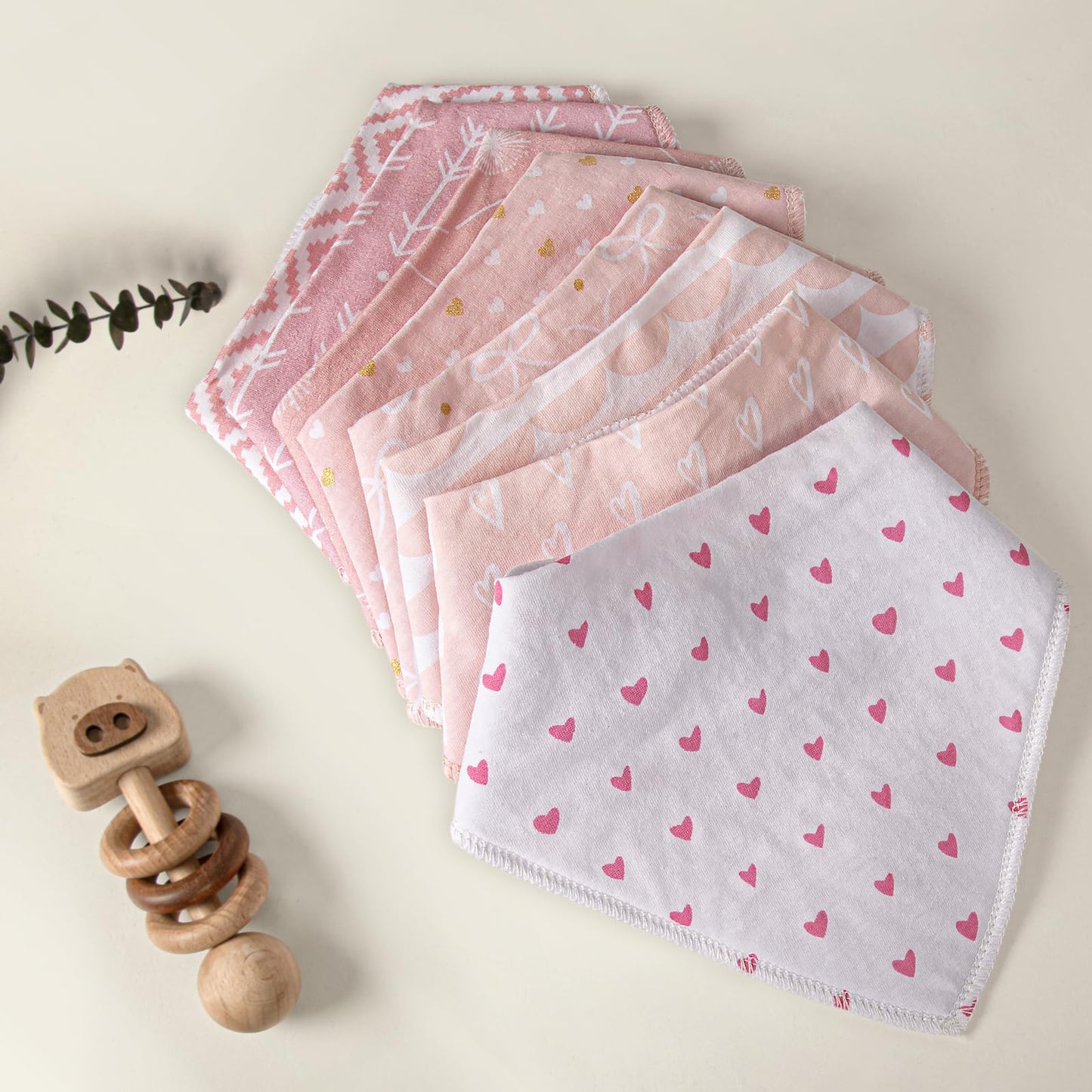 Baberos Impermeables Termichy Rosa Claro para Niño, 8 Piezas Algodón para Dentición y Alimentación