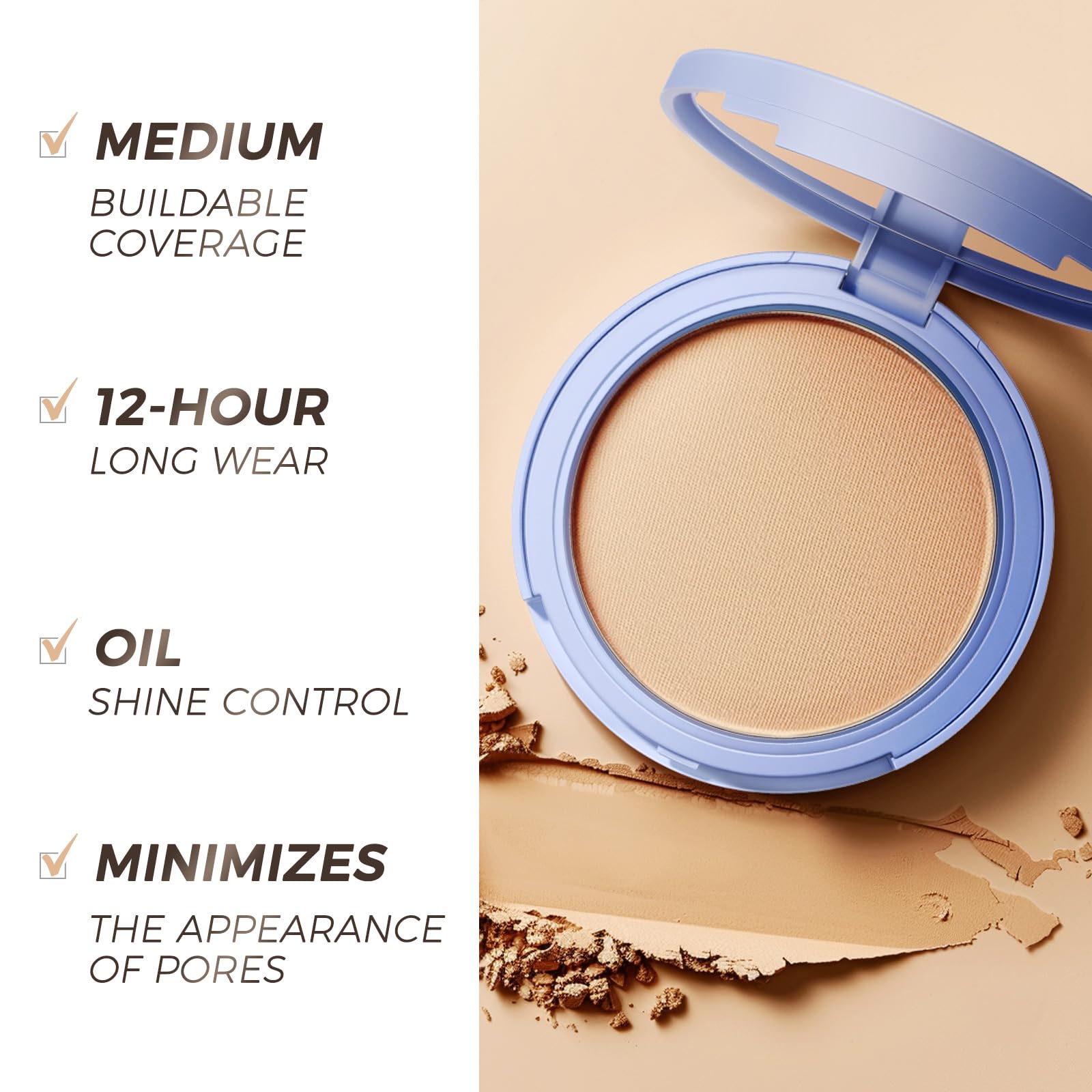 Base Polvo Compacto SACE LADY Control de Aceite Mate, Maquillaje Duradero Con Harina Impermeable, Adecuado Para Cosméticos Femeninos Sin Defectos (03, 0.35Oz)