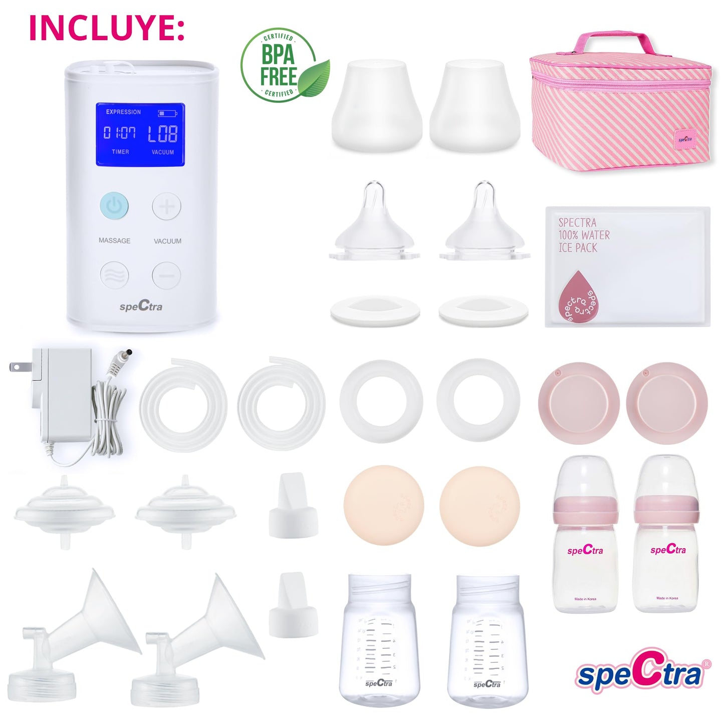 Extractor de Leche Eléctrico Doble Spectra 9 Plus Portátil con Hielera y Batería Recargable para Almacenamiento de Leche Materna