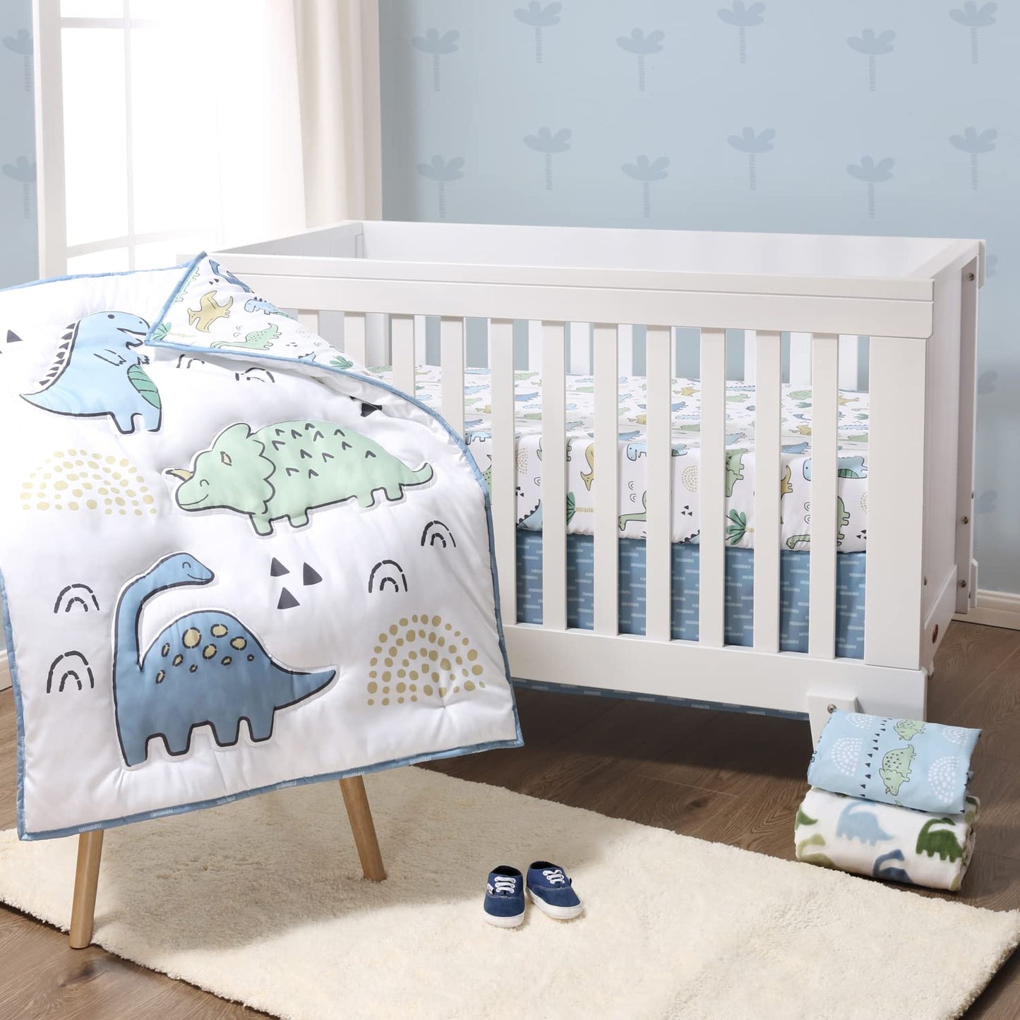 Juego de ropa de cama de 5 piezas para cuna de bebé The Peanutshell para niños - Decoración de cama de guardería para recién nacidos, bebés y niños pequeños con sábanas ajustadas para cuna, manta