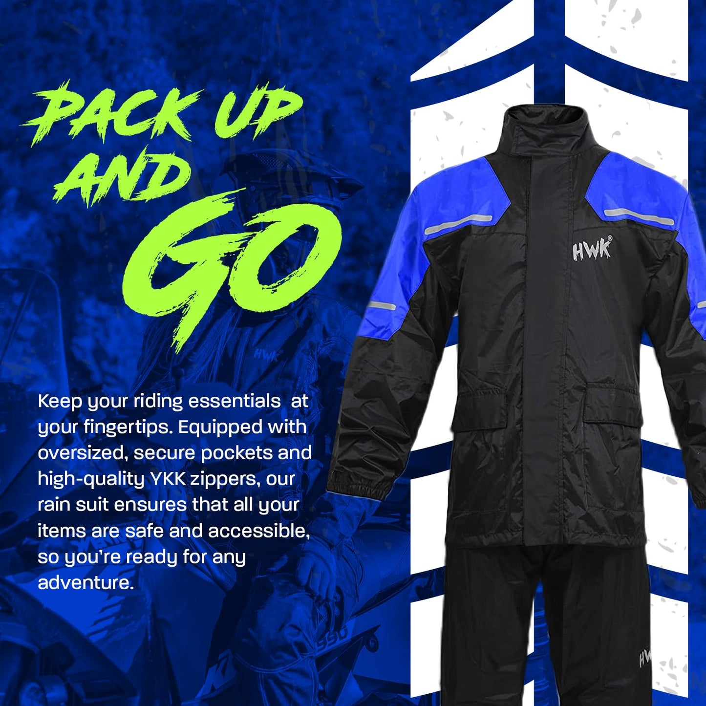 HWK - Traje de lluvia de motocicleta para hombres y mujeres, ropa, chamarras y pantalones reflectantes, traje de lluvia impermeable