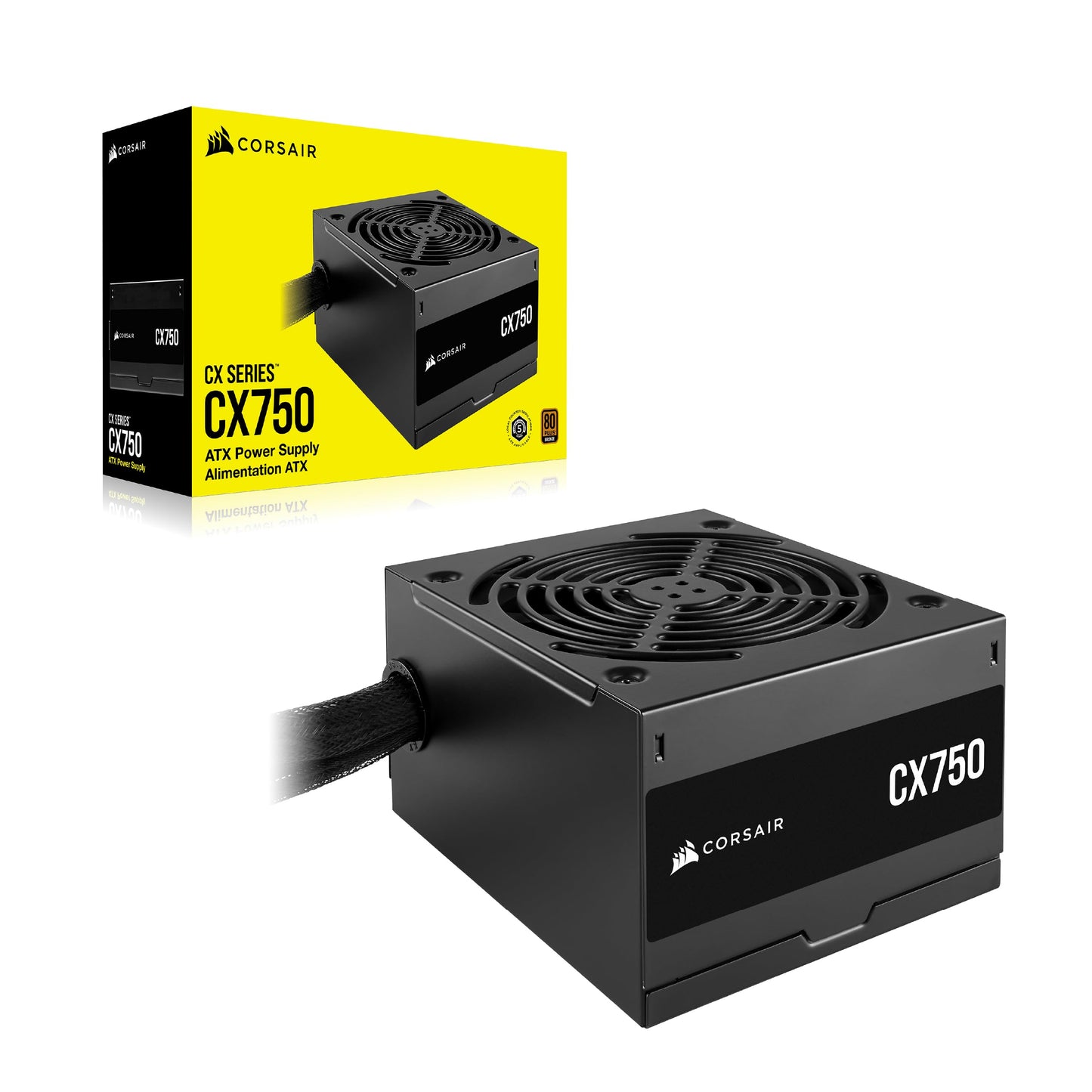 CORSAIR CX750 ATX 750W Fuente de Alimentación - Eficiencia 80 Plus Bronze - Bajo Ruido - Cables con Funda - No Modular - NA - Negro