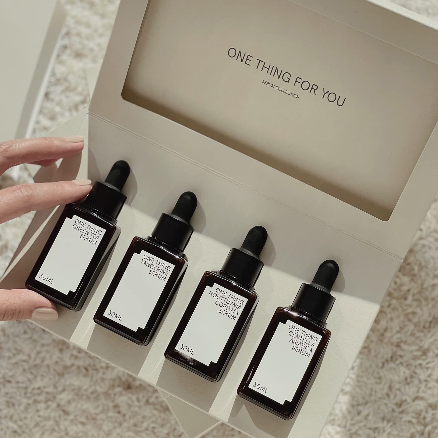 ONE THING Juego de suero de 1 onza líquida. * 4 piezas | Kit de cuidado de la piel de ampolla facial vegana, juego para preocupaciones específicas del cuidado de la piel, calmante hidratante iluminador, cuidado de la piel coreano