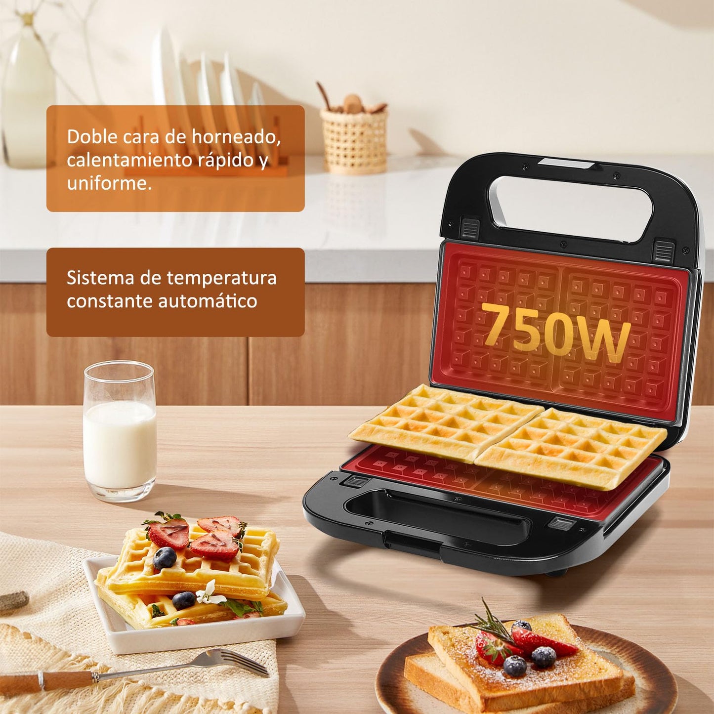 Aigostar Sandwichera Electrica 4 en 1, prensa de panini de doble cara, Recubrimiento Antiadherente, Con luz indicadora y fácil de limpiar, Termostato.