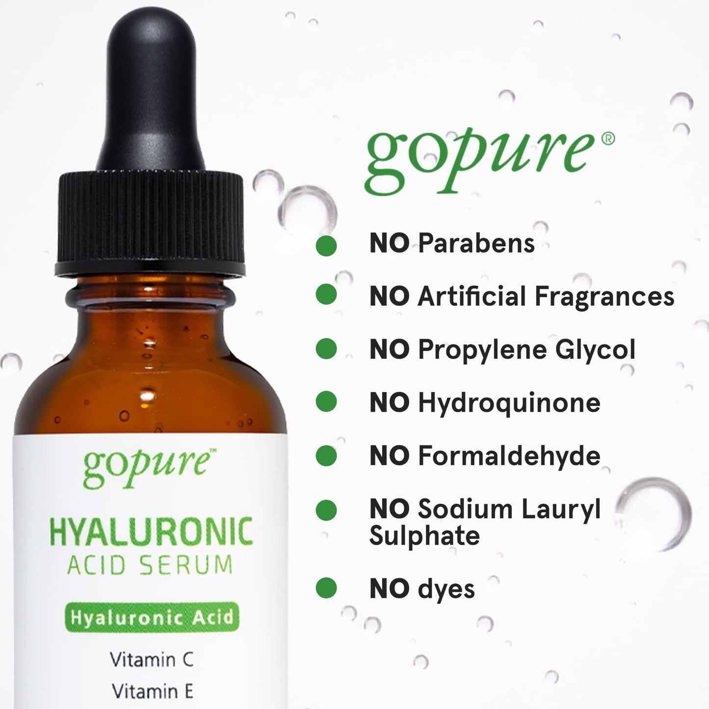 goPure Hyaluronic Acid Serum with Vitamin C, Green Tea & Vitamin E - Hydrating Anti Aging Serum - Hydrates & Plumps the Skin - Dry Skin, Fine Lines, Wrinkles - 1oz