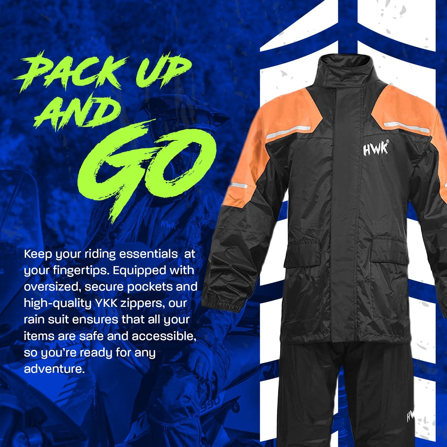 HWK - Traje de lluvia de motocicleta para hombres y mujeres, ropa, chamarras y pantalones reflectantes, traje de lluvia impermeable