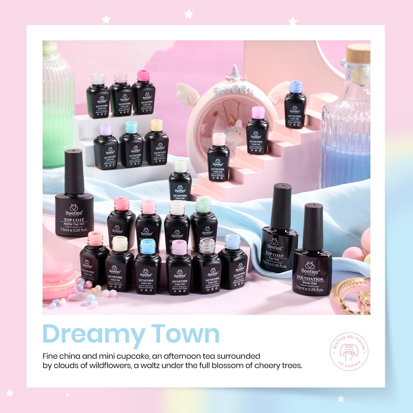 Beetles de esmalte de uñas de gel beetles 20 colores, 3 piezas de acabado mate brillante de base de pegamento rosa primavera - verano 2023 juego de esmalte de uñas de gel de niña Macaroon brillante arte de uñas sólido flash color de niña