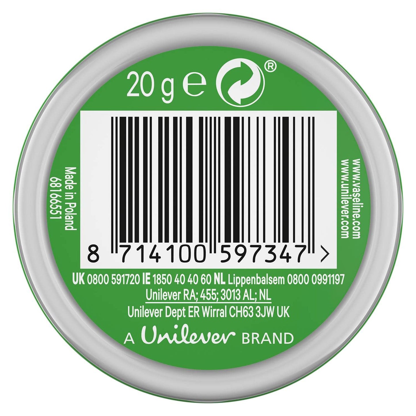 Hidratante de Labios Vaseline Aloe para Labios Muy Secos 20g