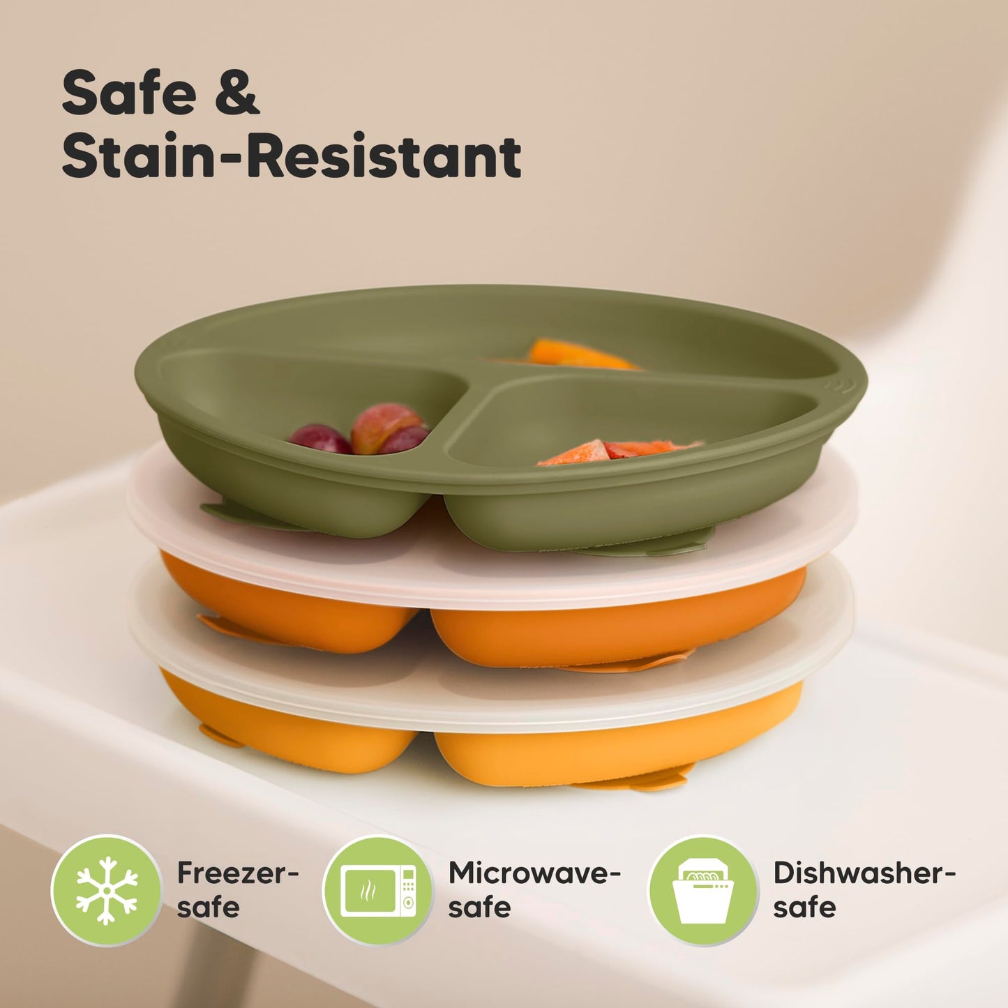 KeaBabies - Placas de succión con tapa para bebé, paquete de 3, 100% silicona, sin BPA, microondas (Popsicle)