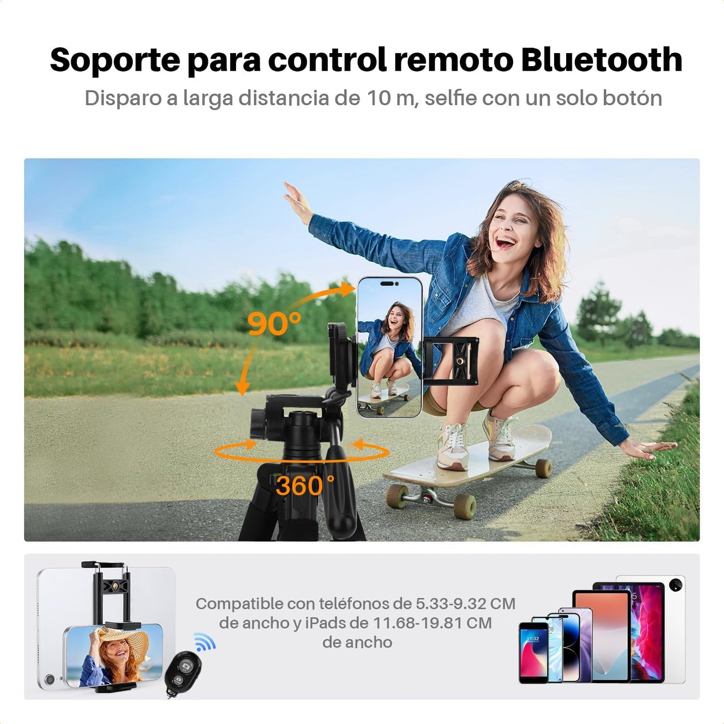 Kisfam 190 cm Trípode de Cámara para Celular, Tripie para Cámara Fotográfica con Control Remoto Inalámbrico, Rotación de 360° y Bolsa de Transporte, Compatible con DSLR, iPhone, Android y Tabletas