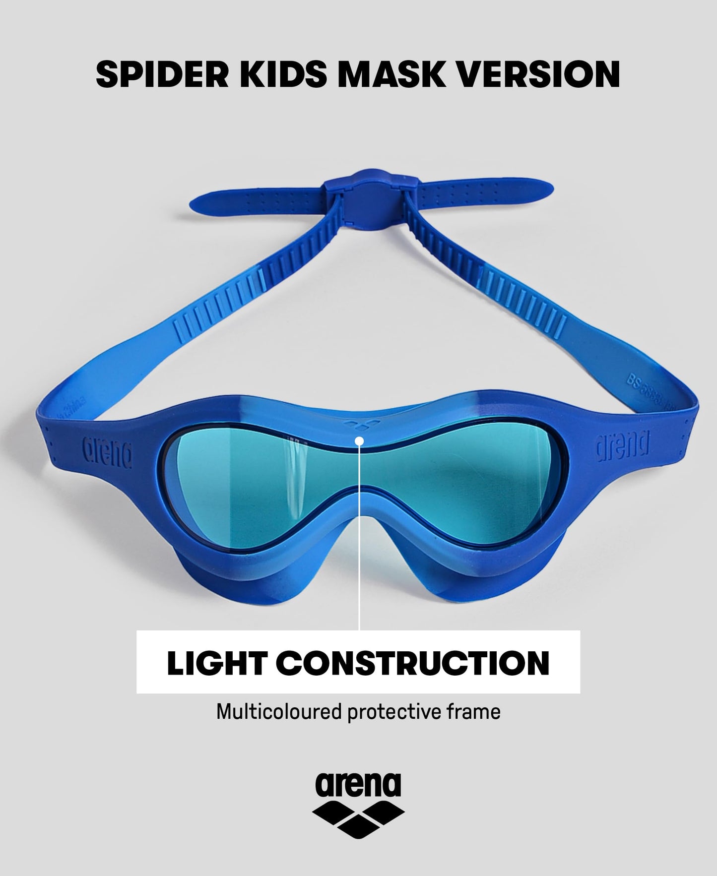 ARENA - Máscara de natación unisex para niños y niñas de 2 a 5 años, lente antivaho, sin espejo, correa fácil de usar, vista amplia y ajuste cómodo, transparente/amarillo/azul claro