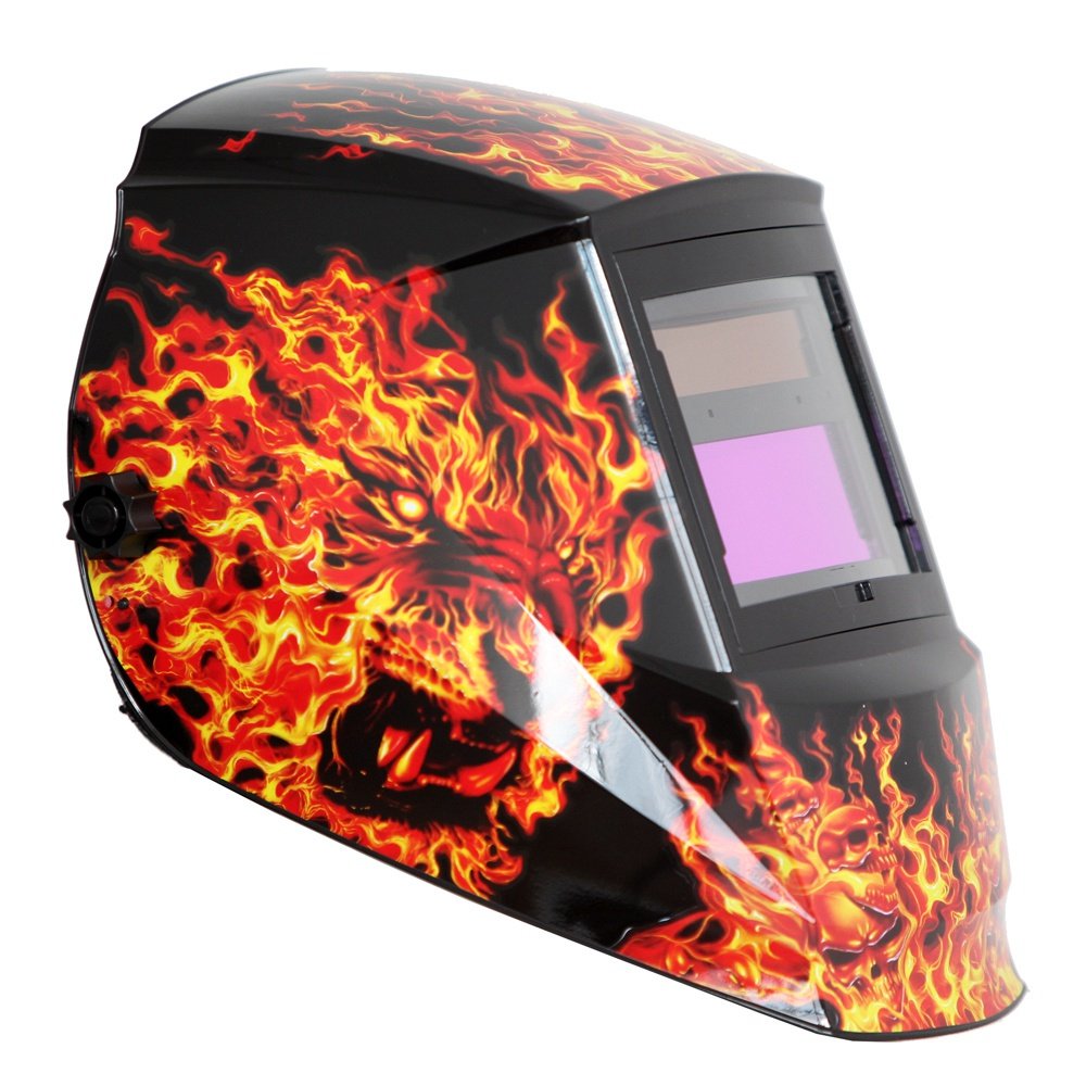 Antra AH6-260-6104 Casco de soldadura con oscurecimiento automático con energía solar, visualización ancha 4/5-8/9-13 con función de molienda, cubiertas de lente extra, ideal para TIG, MIG, MMA,