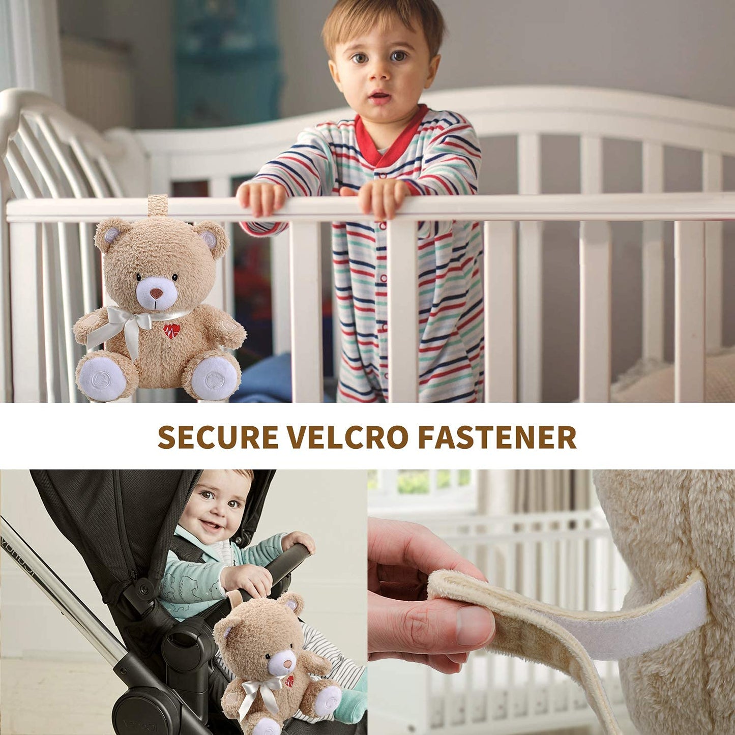 BEREST - Chupete de ayuda para dormir activado, máquina de ruido blanco, regalo de animales de peluche para bebé, juguete de oso con decoración de guardería, luz nocturna, latidos del corazón del