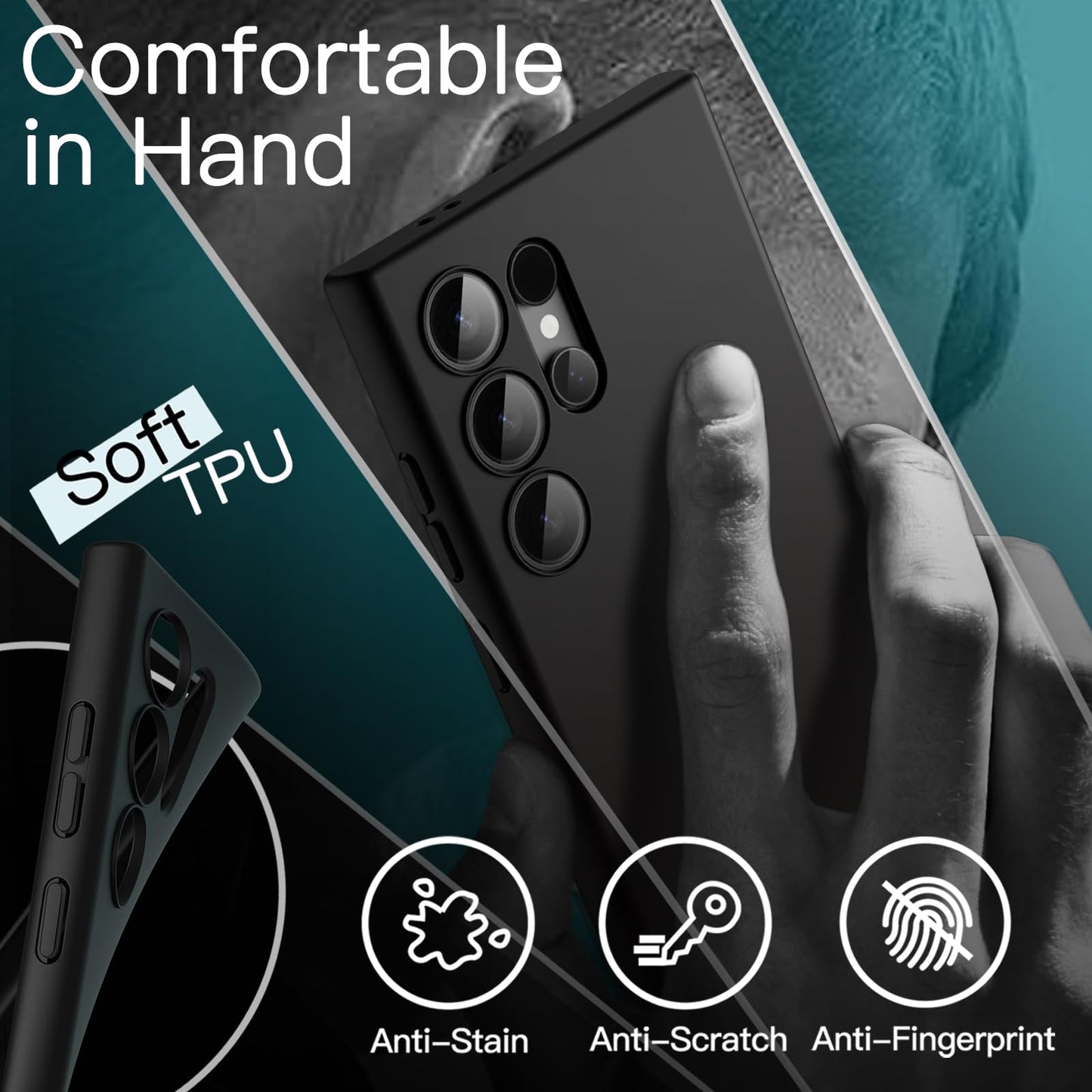 JETech Slim Ajuste Funda para Samsung Galaxy S24 Ultra 5G, Protección Completa Lente Cámara, Carcasa Protectora TPU Suave Delgada con Acabado Mate, Antigolpes (Negro)