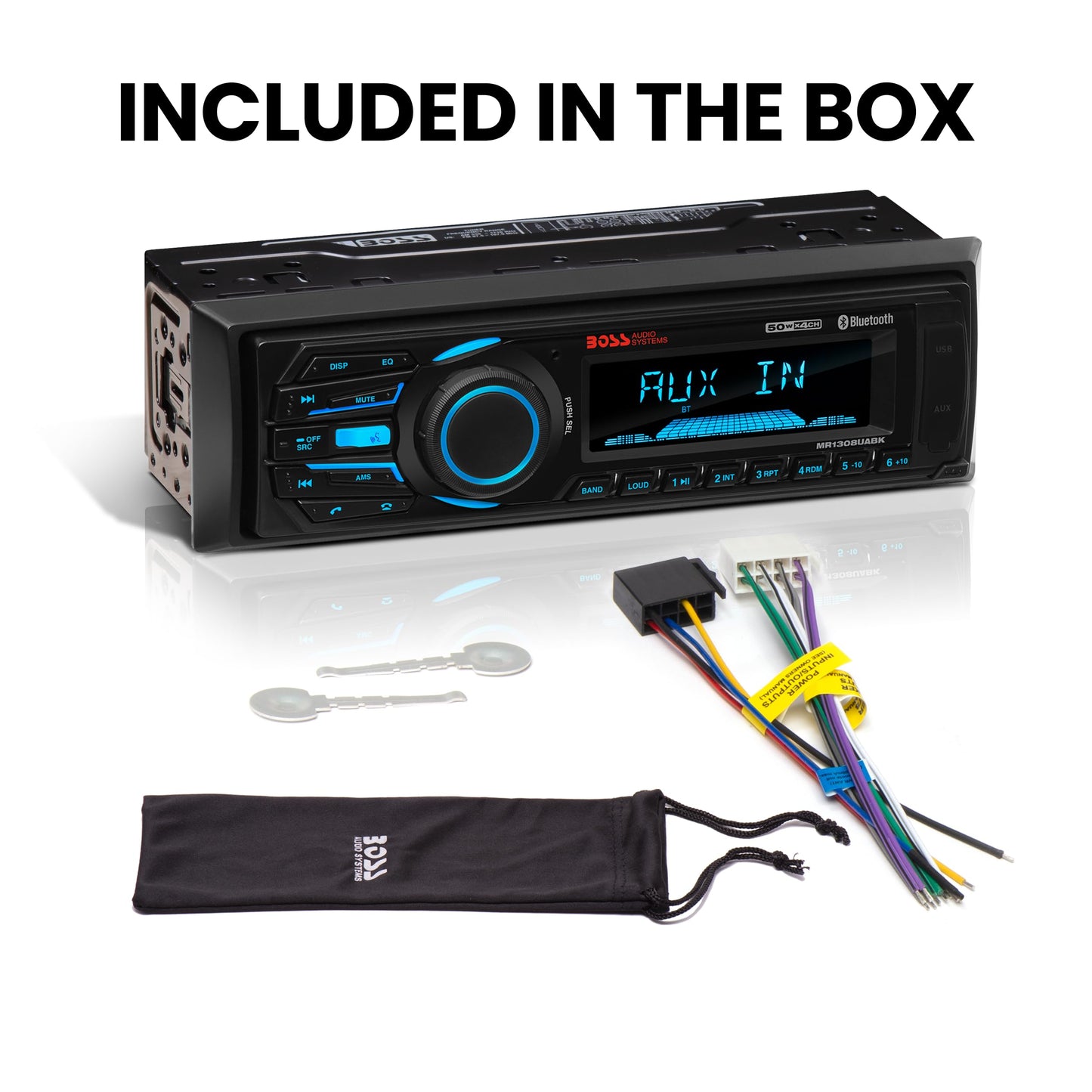 Boss Audio Systems MR1308UABK Single DIN Mechless Bluetooth Enabled MP3 Compatible Solid State Receiver