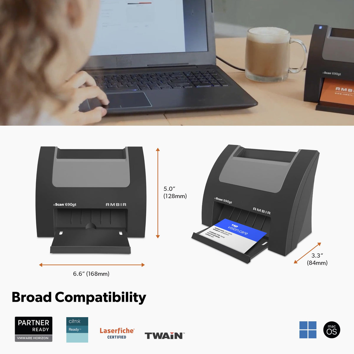 Escáner Vertical Ambir nScan 690gt Alta Velocidad AmbirScan para PC con Windows