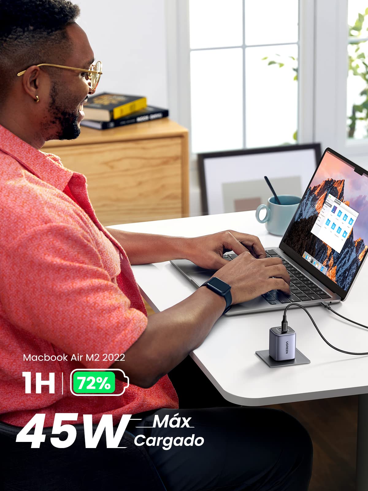 UGREEN Nexode 45W Cargador Tipo C GaN con Cable USB C 100W 1M, Gargador USB C 2 Puertos, Carga Rápida Cargador Portátil Compatible con Galaxy S25 S24 S23 Ultra, iPhone 15 14 Pro, MacBook Air, iPad Pro