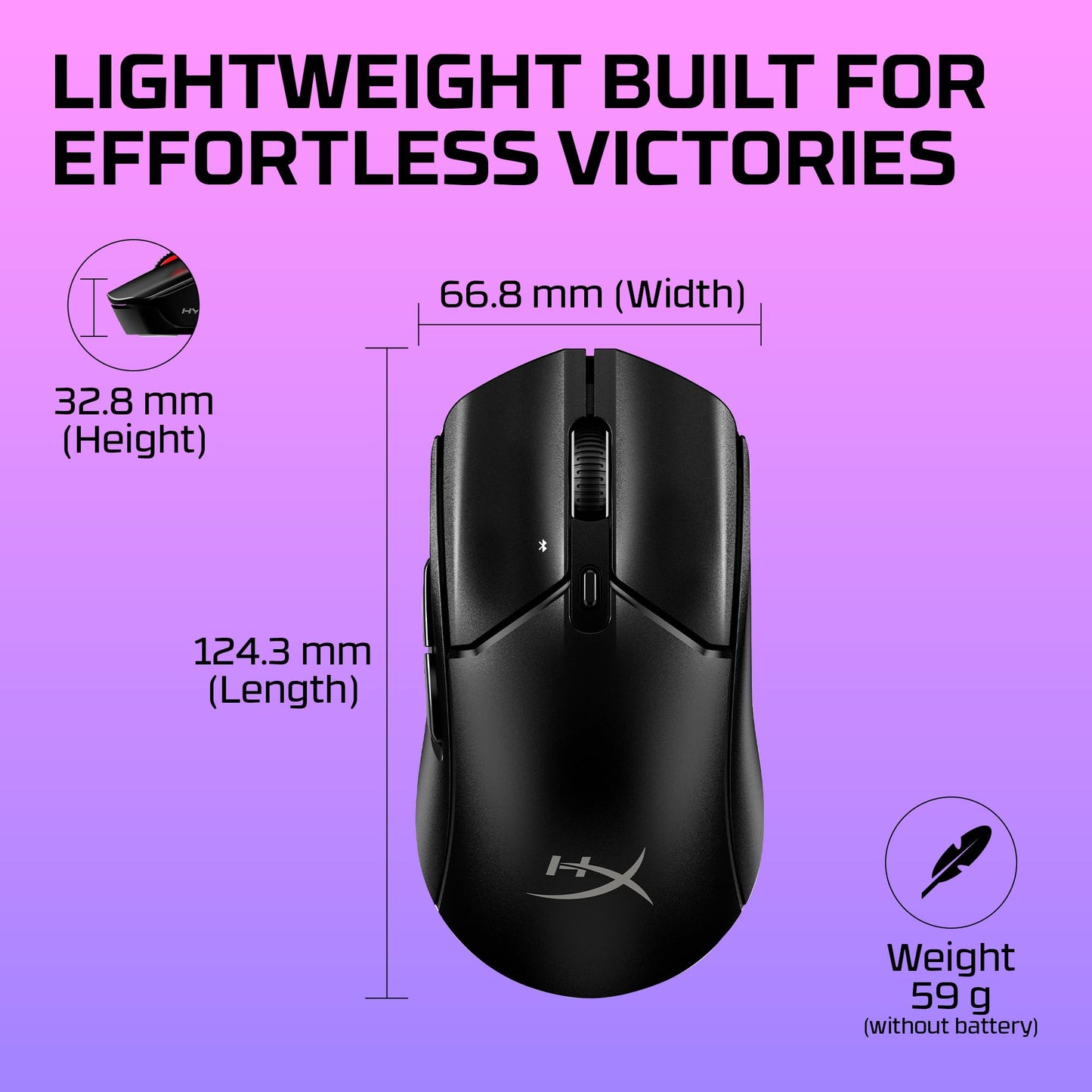 HyperX Mouse Pulsefire Haste 2 Core Inalámbrico - para Juegos/Gaming, Batería de Larga duración, Ligero, Sensor de núcleo Personalizado, Conectividad inalámbrica Dual, Negro (8R2E6AA)