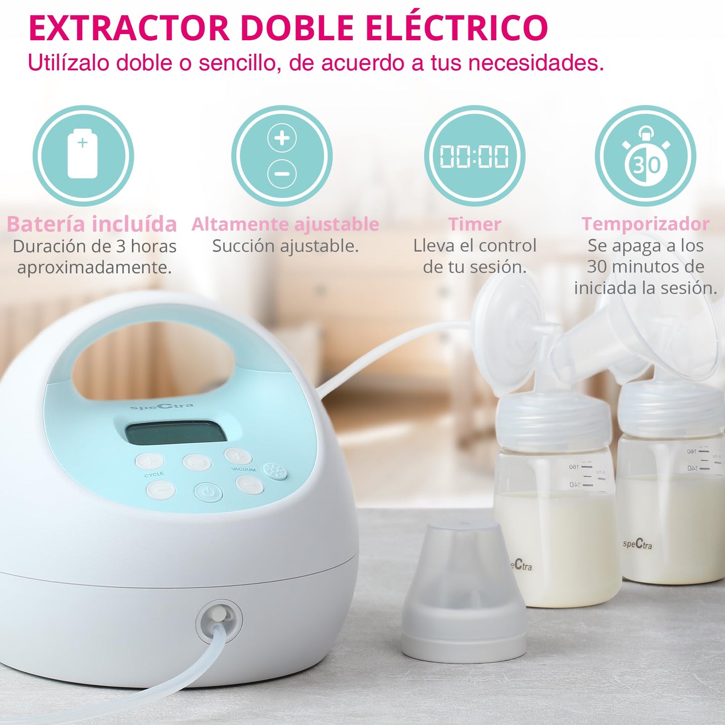 Extractor de Leche Eléctrico Doble Spectra S1 Plus Azul con Batería Recargable y Bolsa Térmica para Almacenamiento