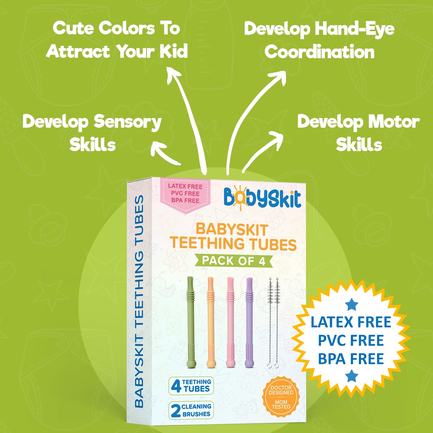 BABYSKIT Tubos de Dentición Flexibles para Bebés - Sorbetes Fáciles de Sostener y Limpiar, Bastón de Silicona Seguro para Bebés de 0-6 Meses