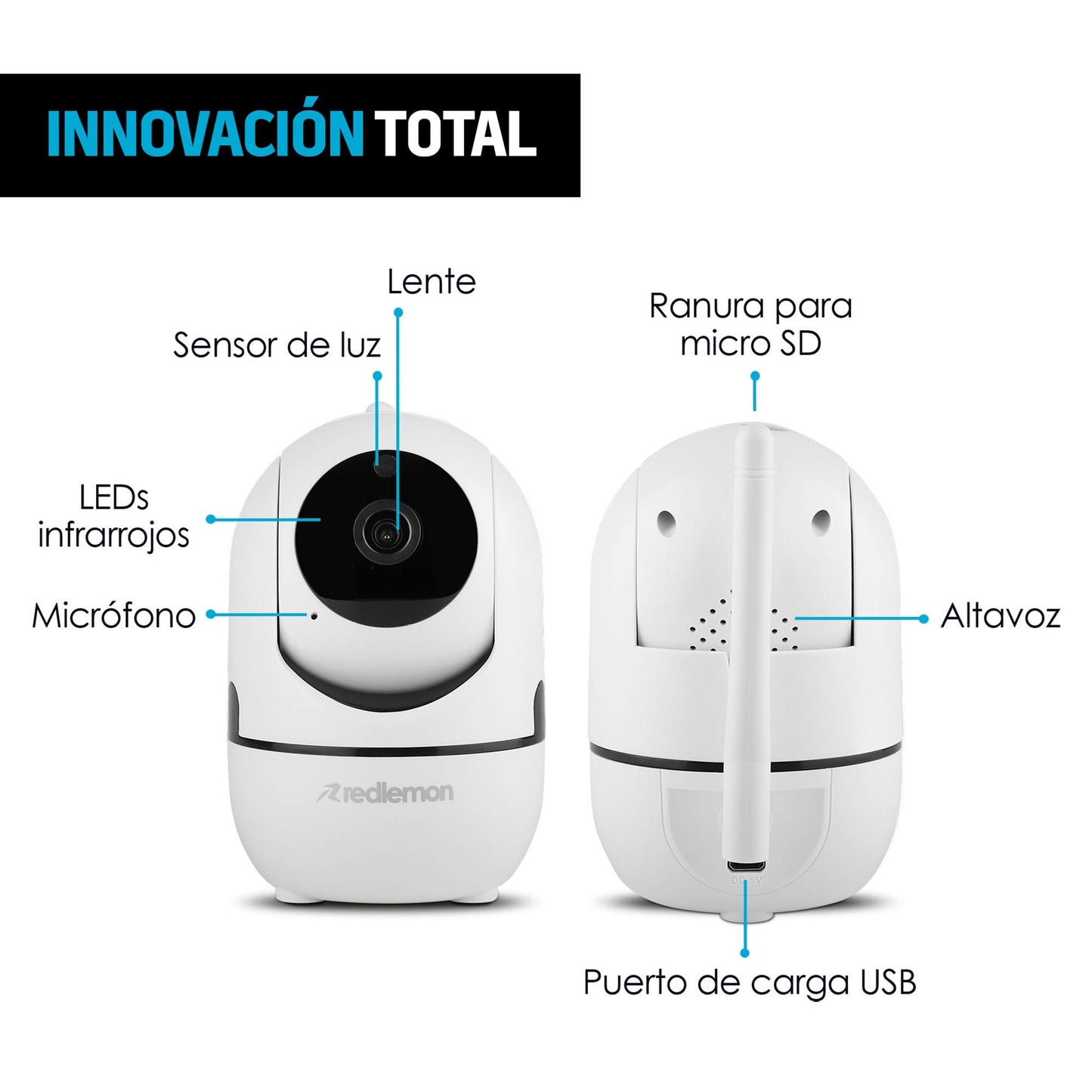 Cámara de Seguridad WiFi HD Redlemon 360° con Visión Nocturna y Detección de Movimiento para Bebé