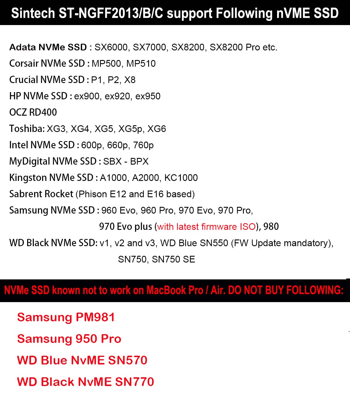 Adaptador SSD NVMe M.2 Sintech para Mac 2013-2015