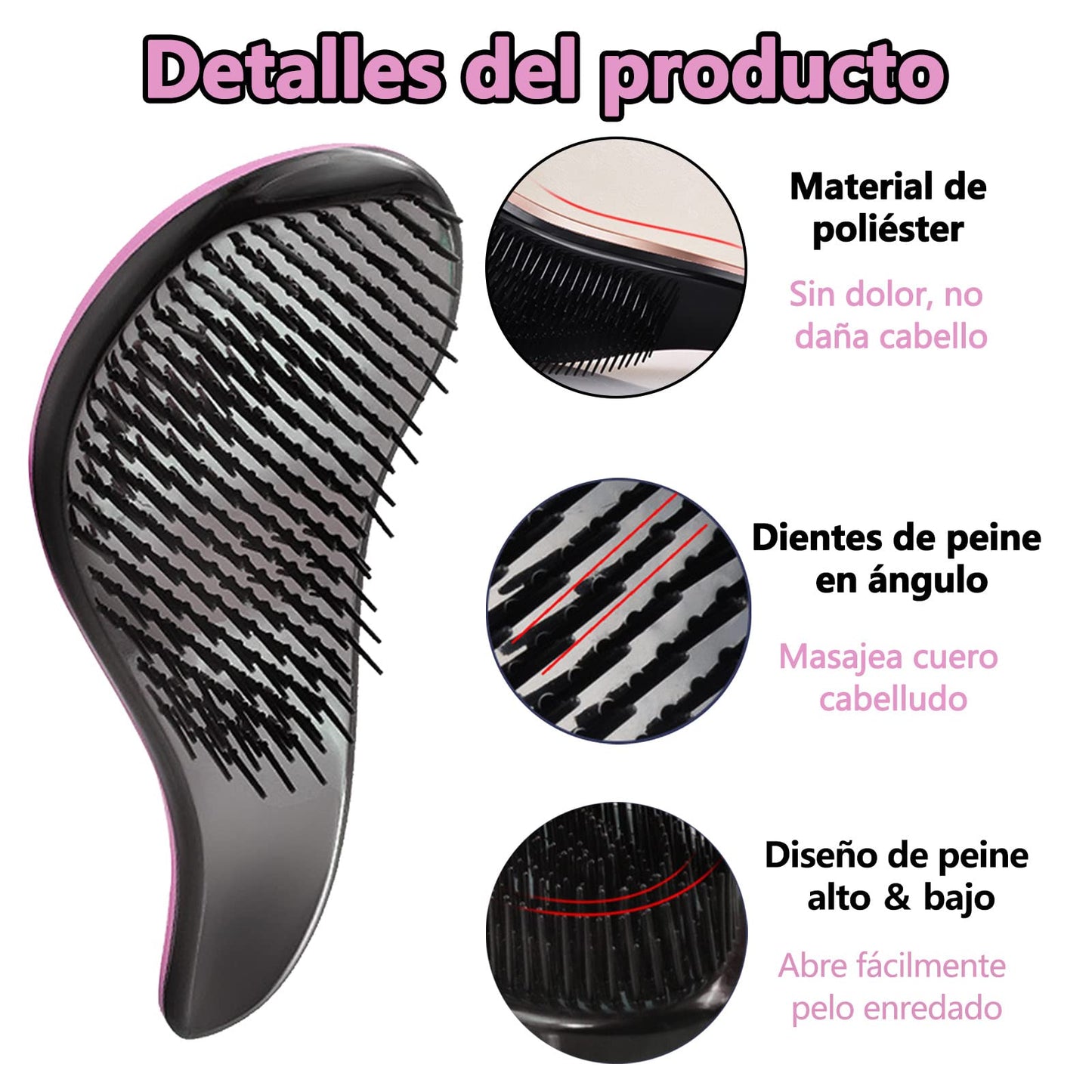 MITEGELO Antiestático Cepillo para Cabello, Detangling Brush,Favorece Crecimiento del Cabello, Evita Encrespamiento, en Húmedo y en Seco, Peina Cabello, Apto para Todo Tipo de Cabellos.(Violeta)