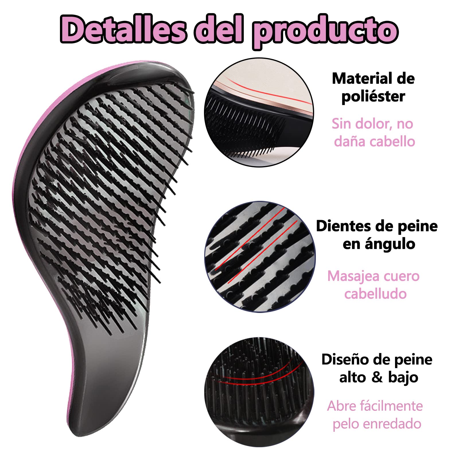 MITEGELO Antiestático Cepillo para Cabello, Detangling Brush,Favorece Crecimiento del Cabello, Evita Encrespamiento, en Húmedo y en Seco, Peina Cabello, Apto para Todo Tipo de Cabellos.(Violeta)