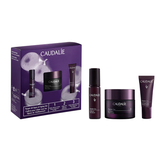 Caudalie Premier Cru Set de Cuidado de la Piel para Corregir Todos los Signos de la Edad con Crema Hidratante Antiedad Premier Cru en Tamaño Completo + 2 Productos de Viaje Gratis (Valor de $4366.67)