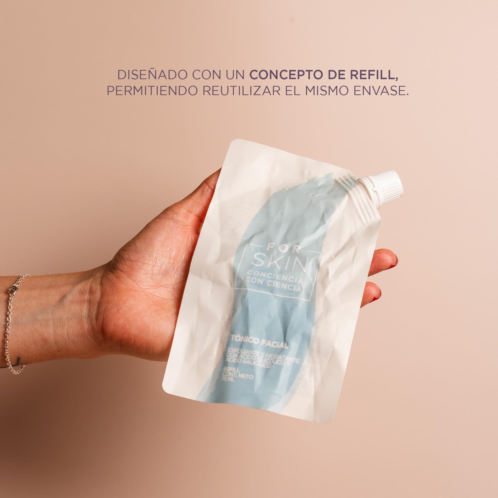 For Skin Tónico facial exfoliante 75 ml | con ácido salicílico y glicólico | Mejora tono, textura y luminosidad | Elimina puntos negros y células muertas | Refill