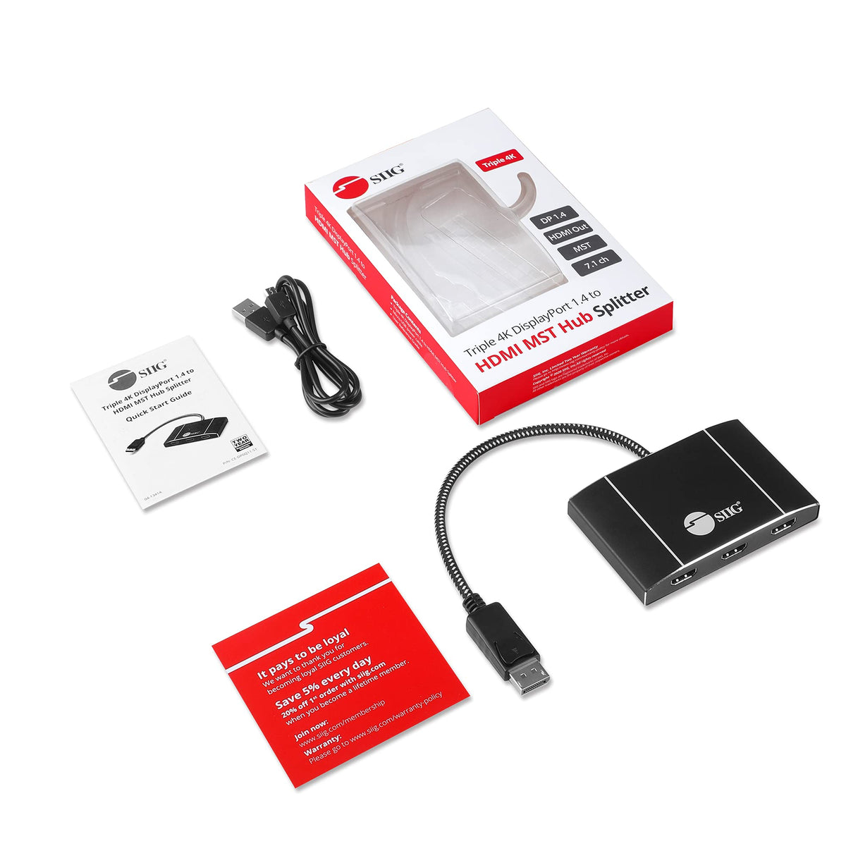 Hub MST DisplayPort a HDMI SIIG 3 Puertos 4K para PC Windows y Portátiles