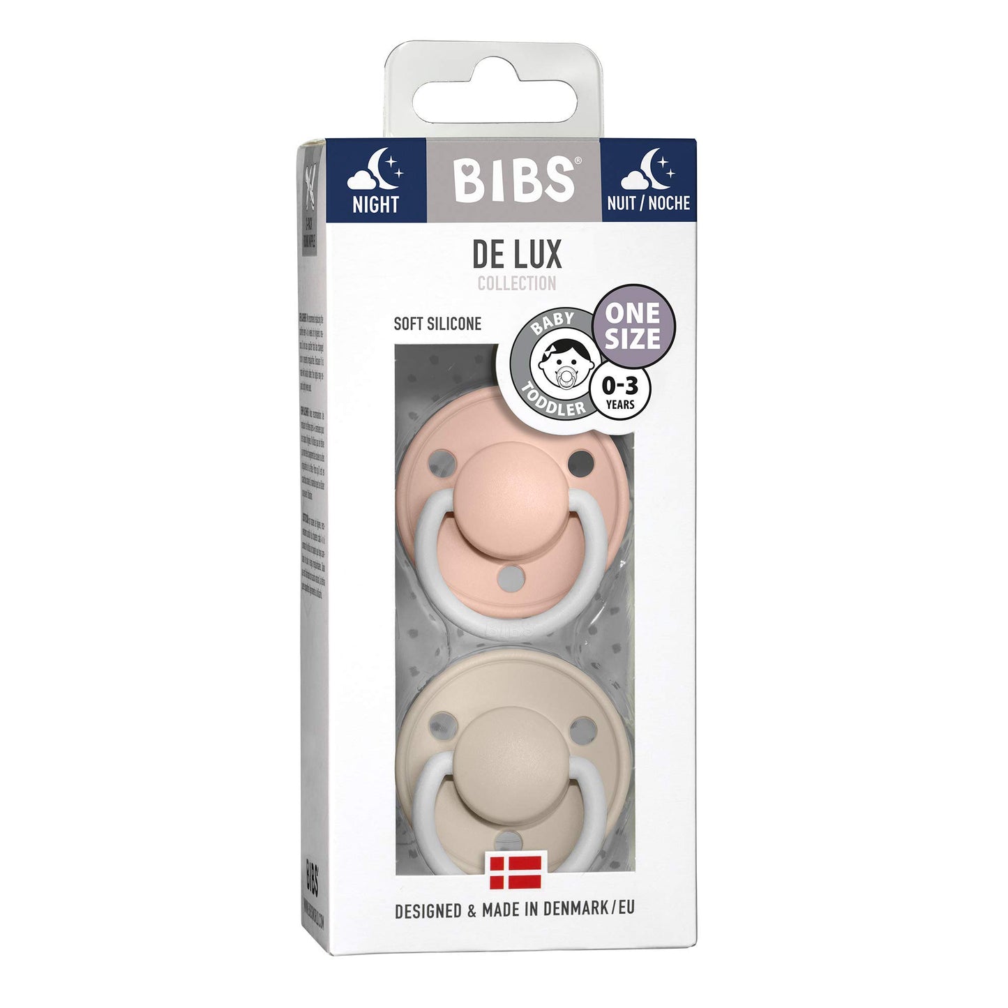 BIBS 5713795200610 PACIFIER, Blush GLOW/Vanilla GLOW, 2 piezas