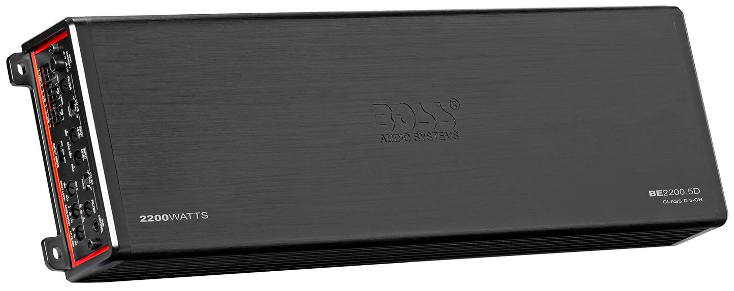 BOSS Audio Systems Elite BE2200.5D Amplificador de Coche de 5 Canales Clase D 2200 W, 2 Ohm Estable, Digital, Rango Completo, Fuente de alimentación Mosfet, Ideal para Altavoces y subwoofers