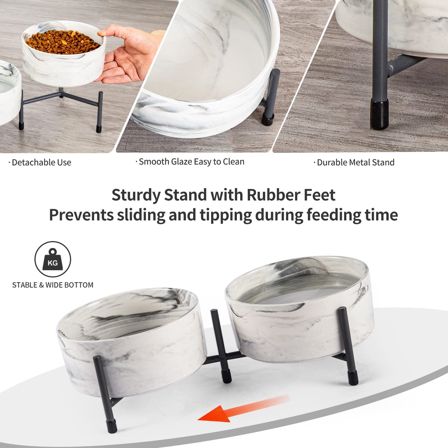 AOMRYOM tazón elevado de cerámica para perros y gatos de 6 '' con soporte de hierro, cuencos modernos elevados de comida y agua para gatos y perros, comedero de porcelana sin derrames, juego de 2