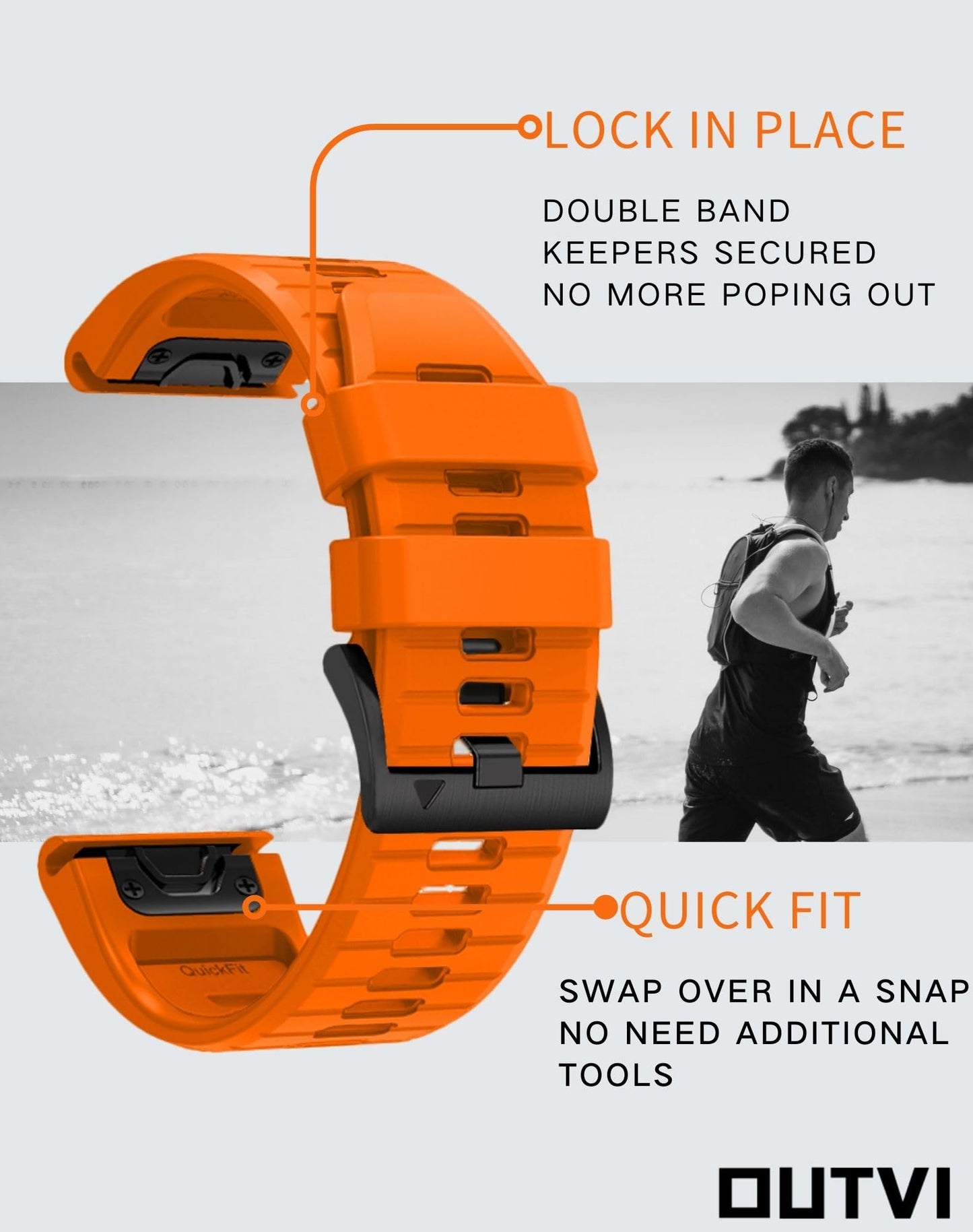 OUTVI 22mm watch band for garmin fenix 5 6 7 pro Sapphire Solar Forerunner 965 955 935 745 epix Pro Gen 2 47mm only soft silicone quick fit 22 watch bands replacement for men women Orange