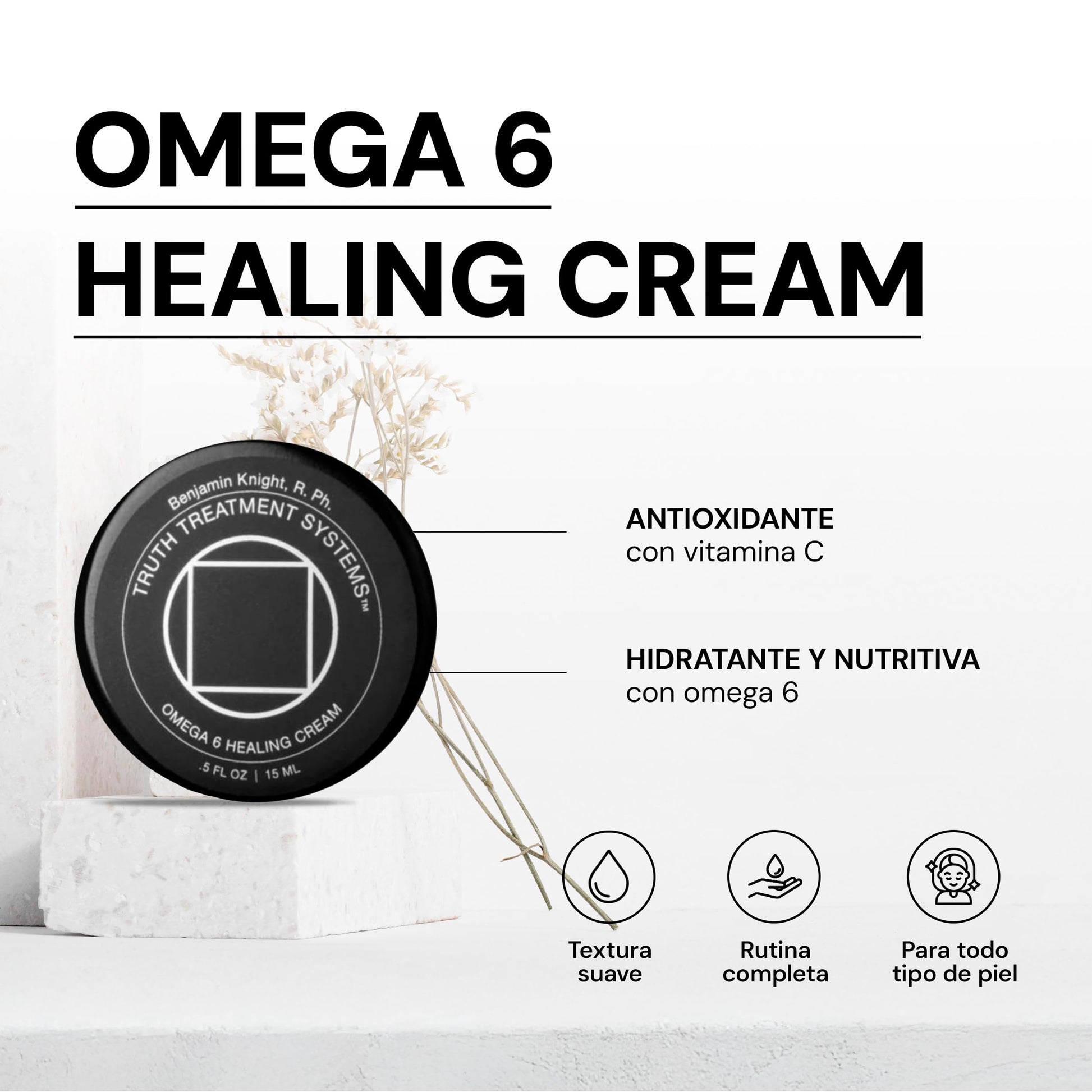 TRUTH TREATMENT | Omega 6 Healing Cream 15ml - Crema Hidratante con Omega 6 y Vitamina C | Hidratante Facial - Cuidado de la Piel Skincare