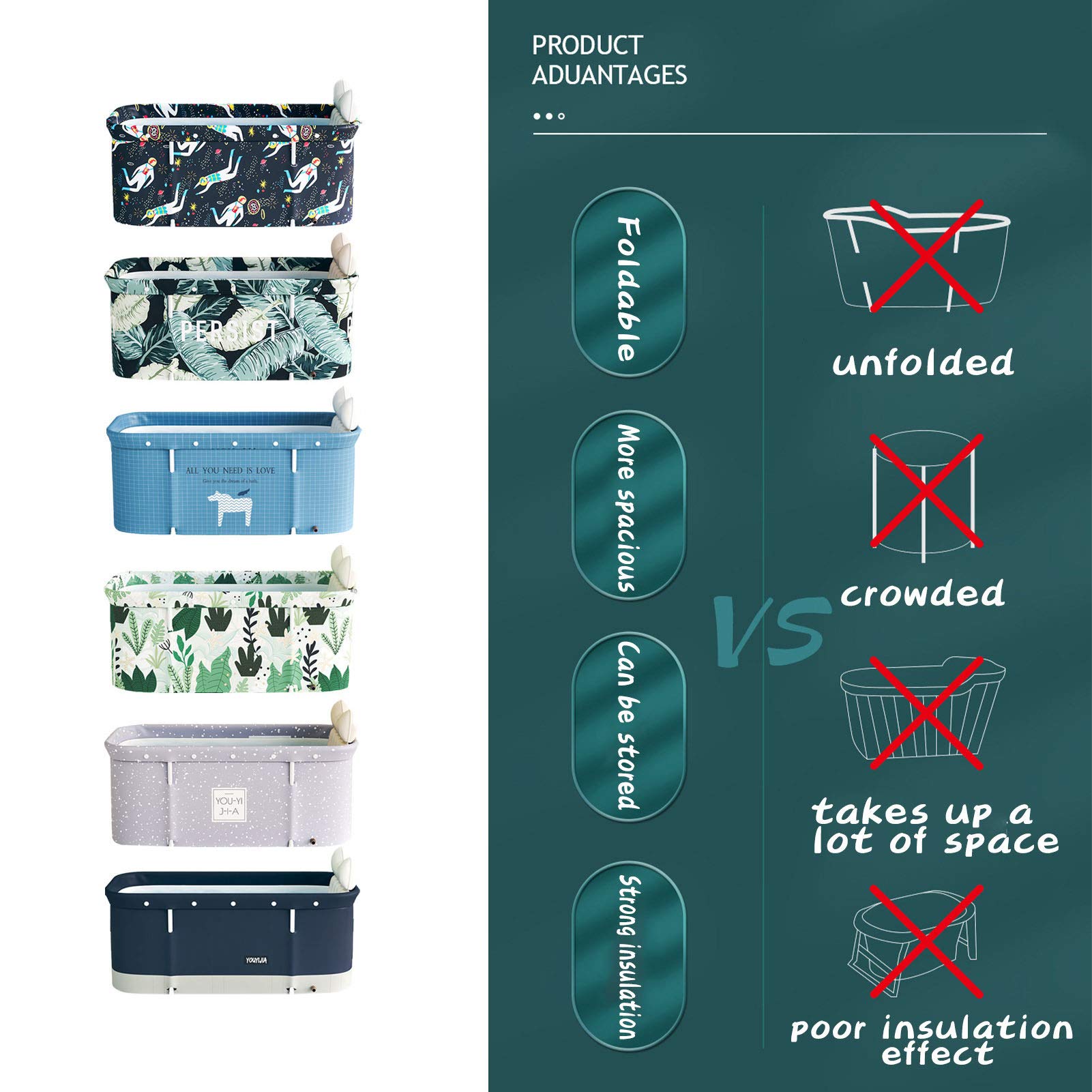 Tina Plegable Portátil Enfudid Grande para Baño y Spa