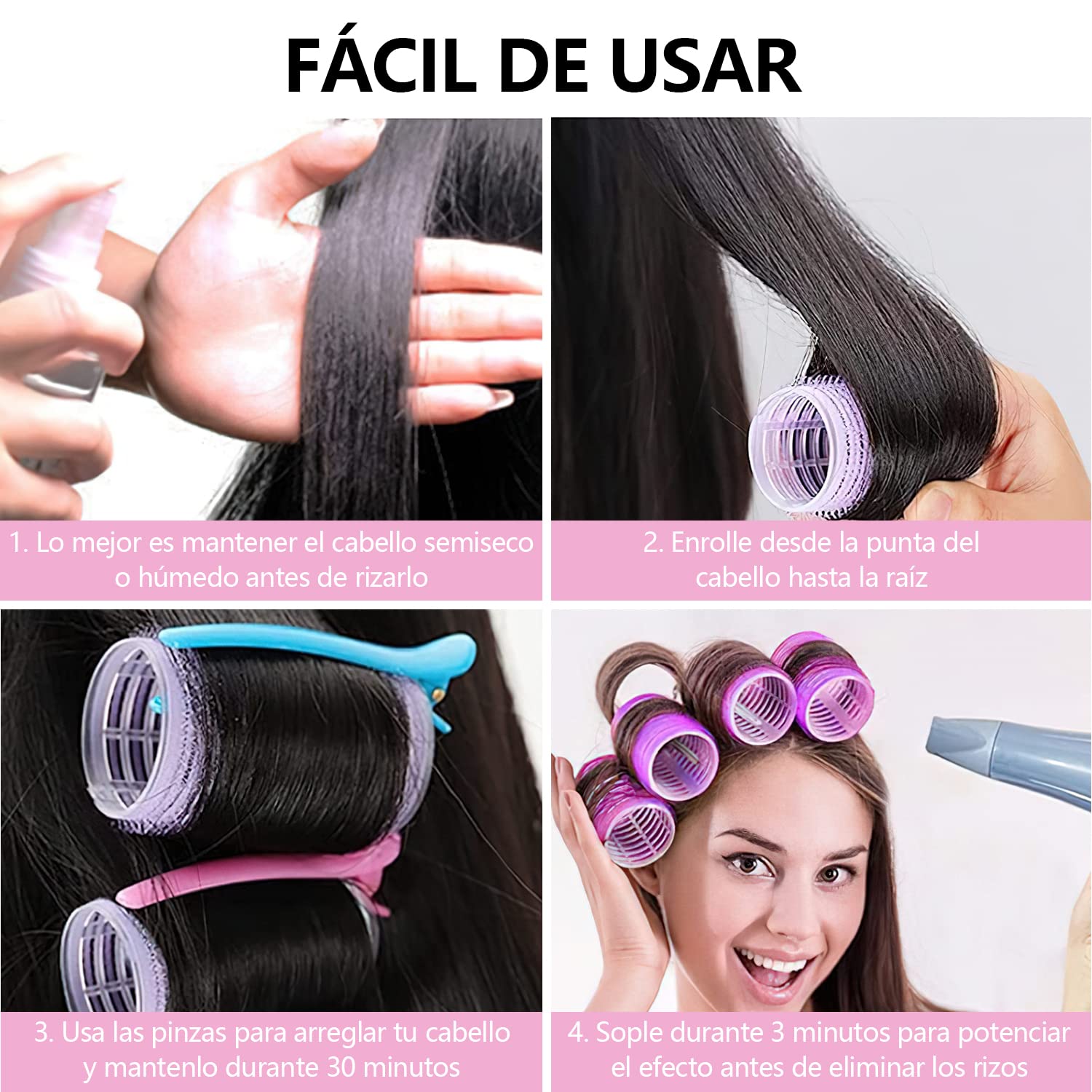 Rulos para Cabello,ZJTZJY Juego de Rodillos de Velcro con Accesorios,Rizador Pelo sin Calor,Rodillos de Velcro-3 Tamaños (33PCS)