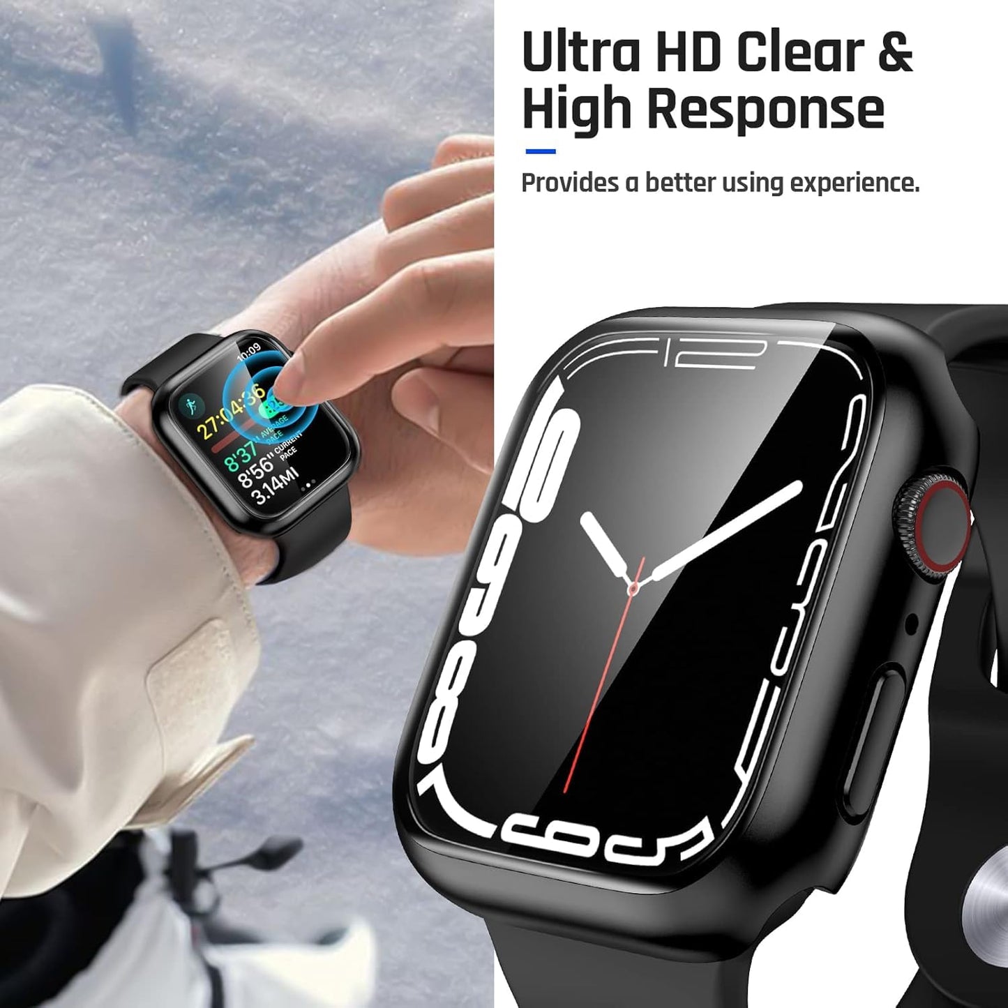 Correa y funda Compatible con Apple Watch Correa 42mm 40mm 44mm 41mm 45mm, Protección Completa, correa impermeable de silicona con funda combinada compatibles con iWatch SE 6 5 4 3 2 1 (Negro, 40mm)