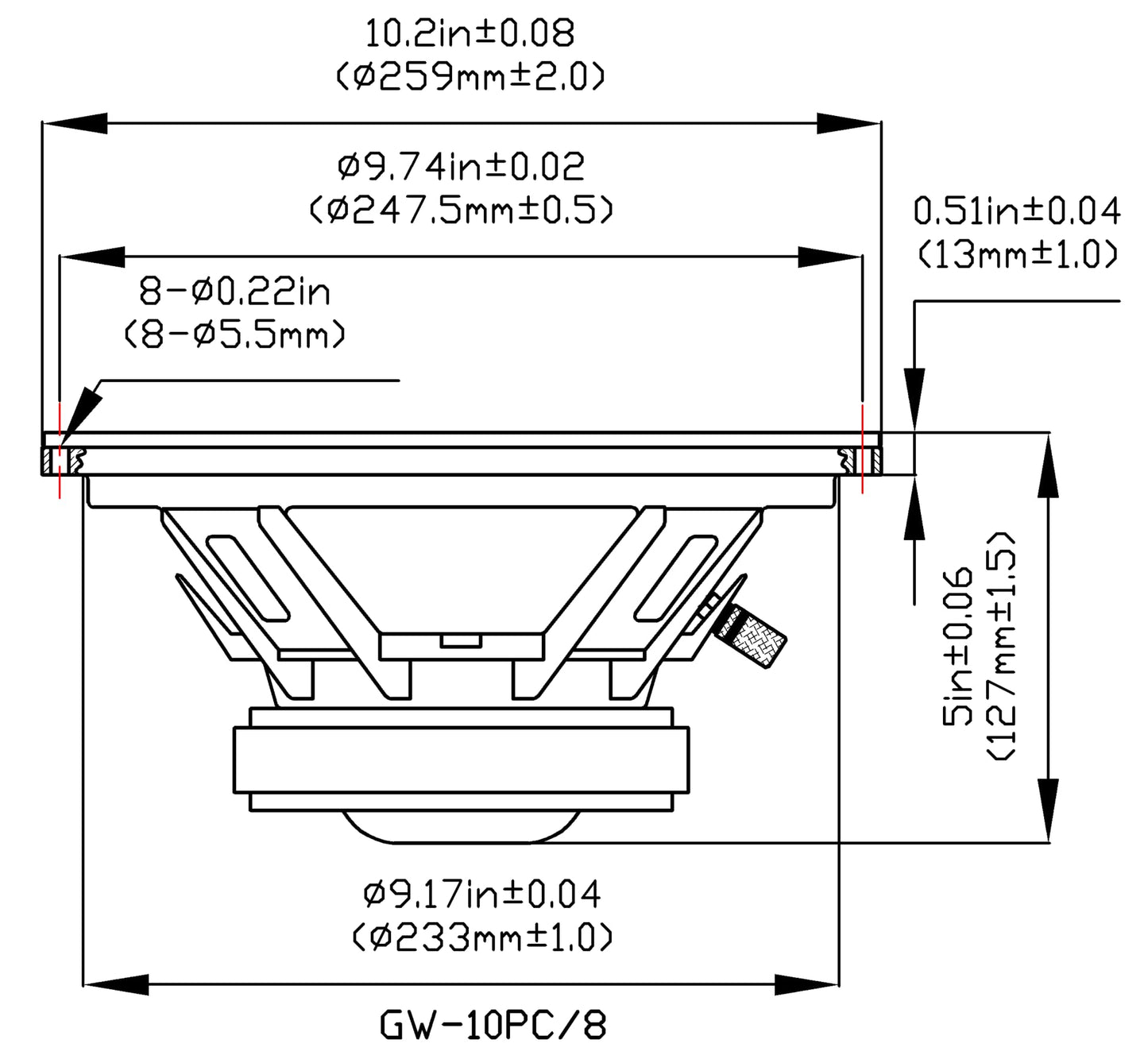 Goldwood GW-10PC-8 10" Heavy Duty Woofer 8 Ohm