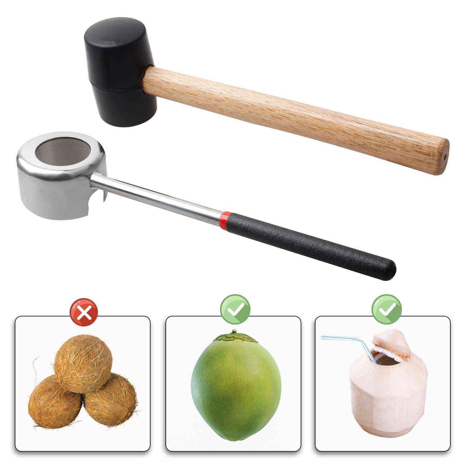 Abrelatas de Coco YiePhiot Acero Inoxidable Seguro y Fácil de Usar