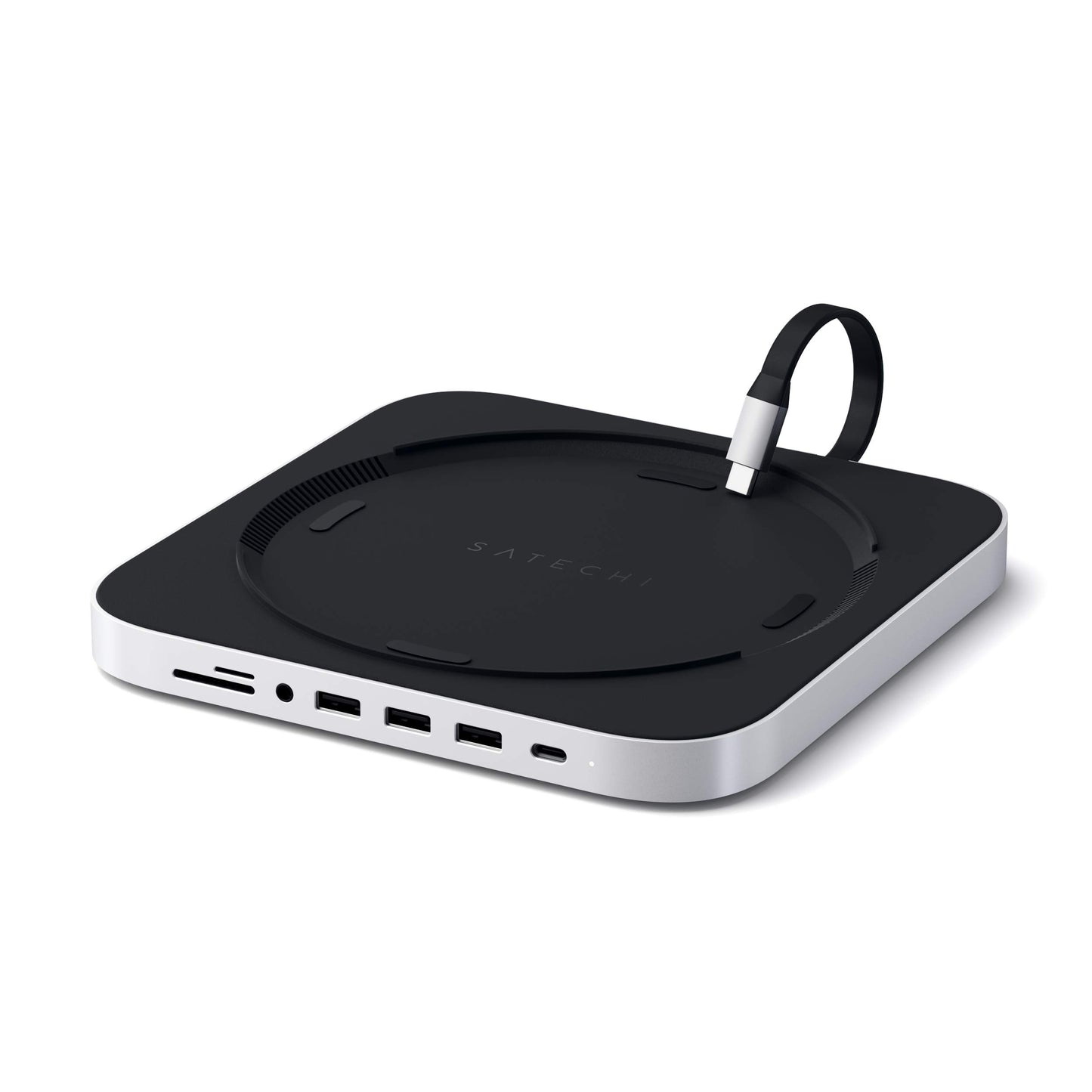 Satechi Hub USB C - Soporte y Hub de Aluminio Tipo C - Puerto de Datos USB-C, lectores de Tarjetas Micro/SD, USB 3.0 y Puerto de Conector de Auriculares - para Mac Studio, Mac Mini M2/M1 (no