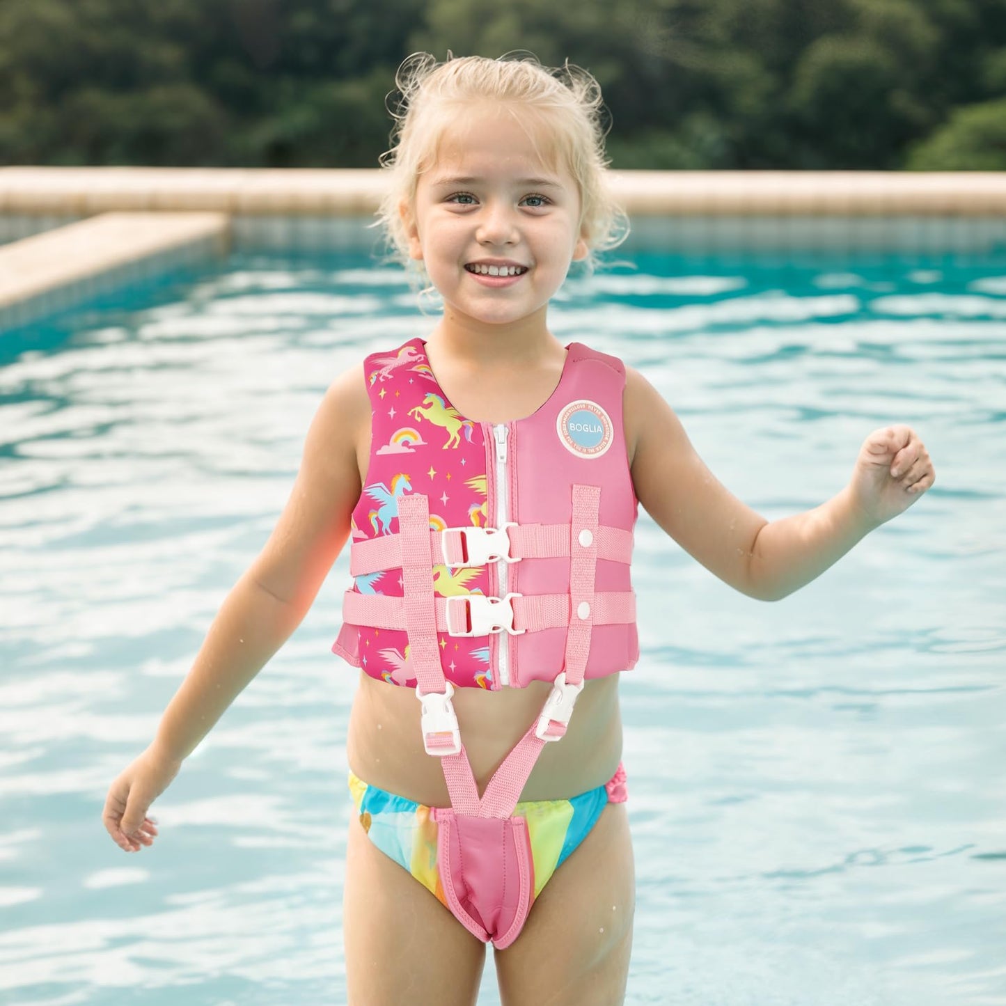Boglia - Chaleco de natación para niños y niñas de 20-30-40-50-60-70-80-80 libras con correa de seguridad ajustable